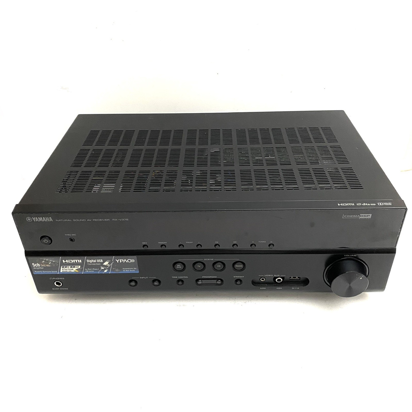 Yamaha RX V375 AV Receiver Black RXV375 No Remote - TESTED