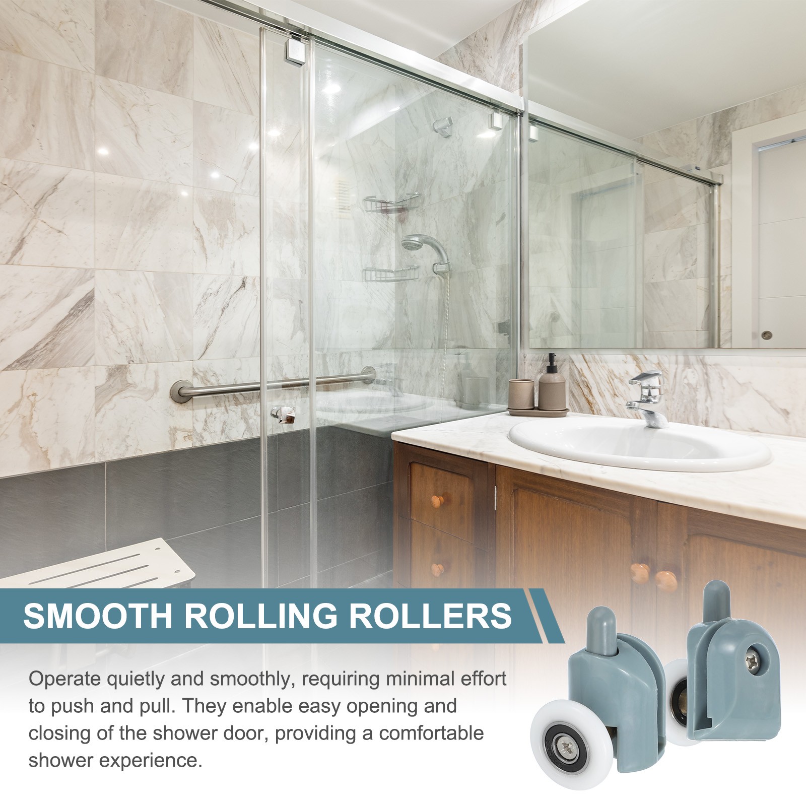 4Pcs 25mm Single Shower Door Rollers Plastic Bottom Wheels Pulleys Guide Grey