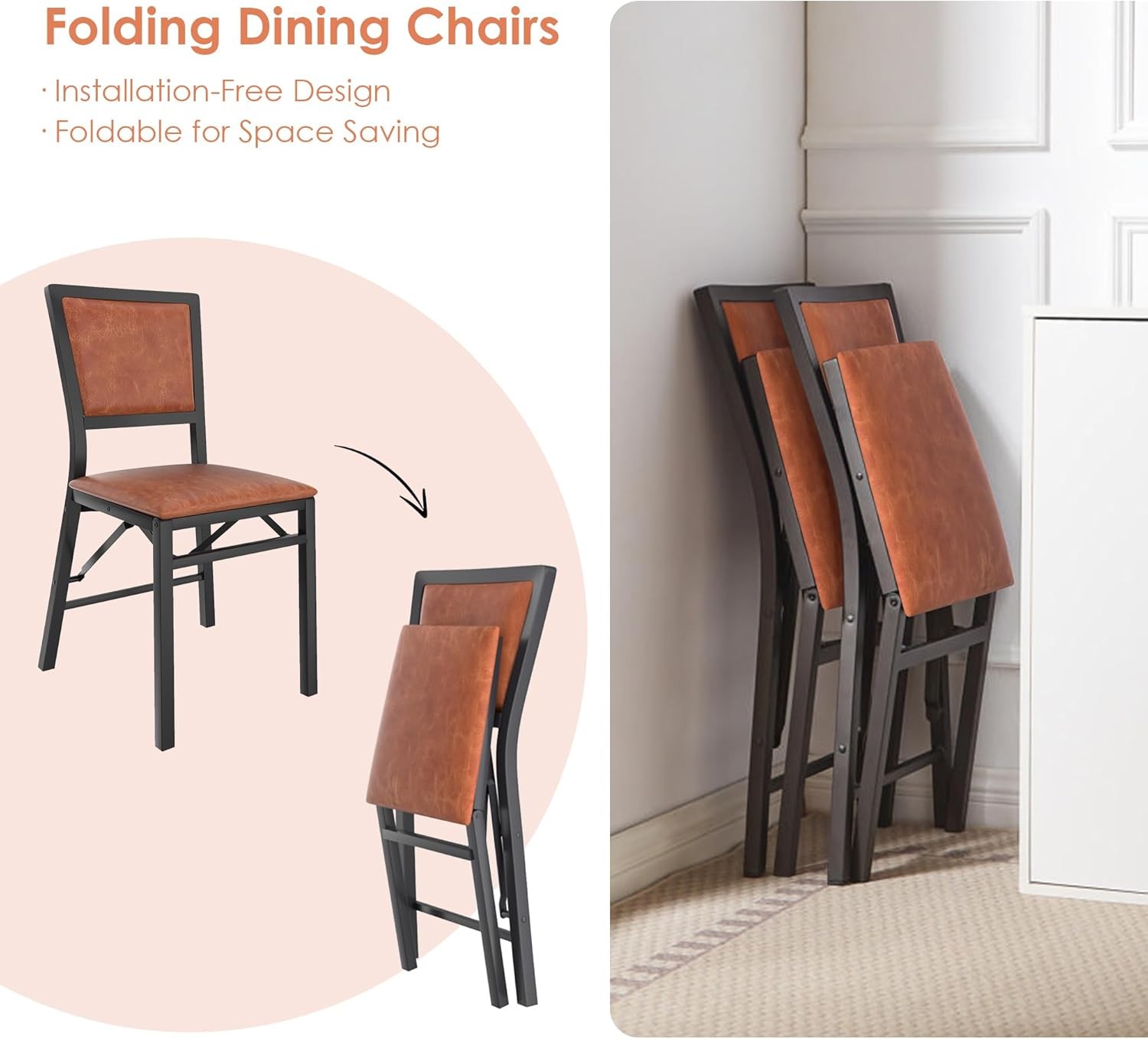 Folding Chairs Set of 4 W/ Cushion Foldable Padded Seats W/ Heavy Duty Metal