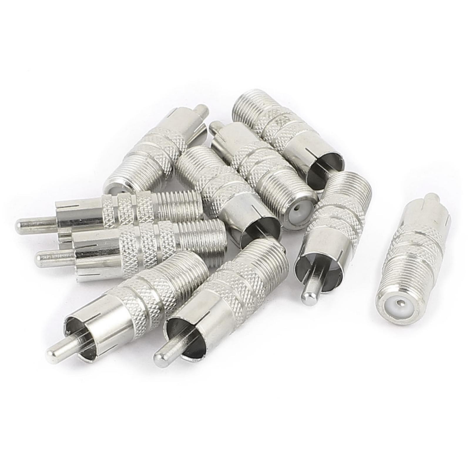 10 Pcs F-Type Female to RCA Male RF Adapter Connector Coax Jack Silver Tone