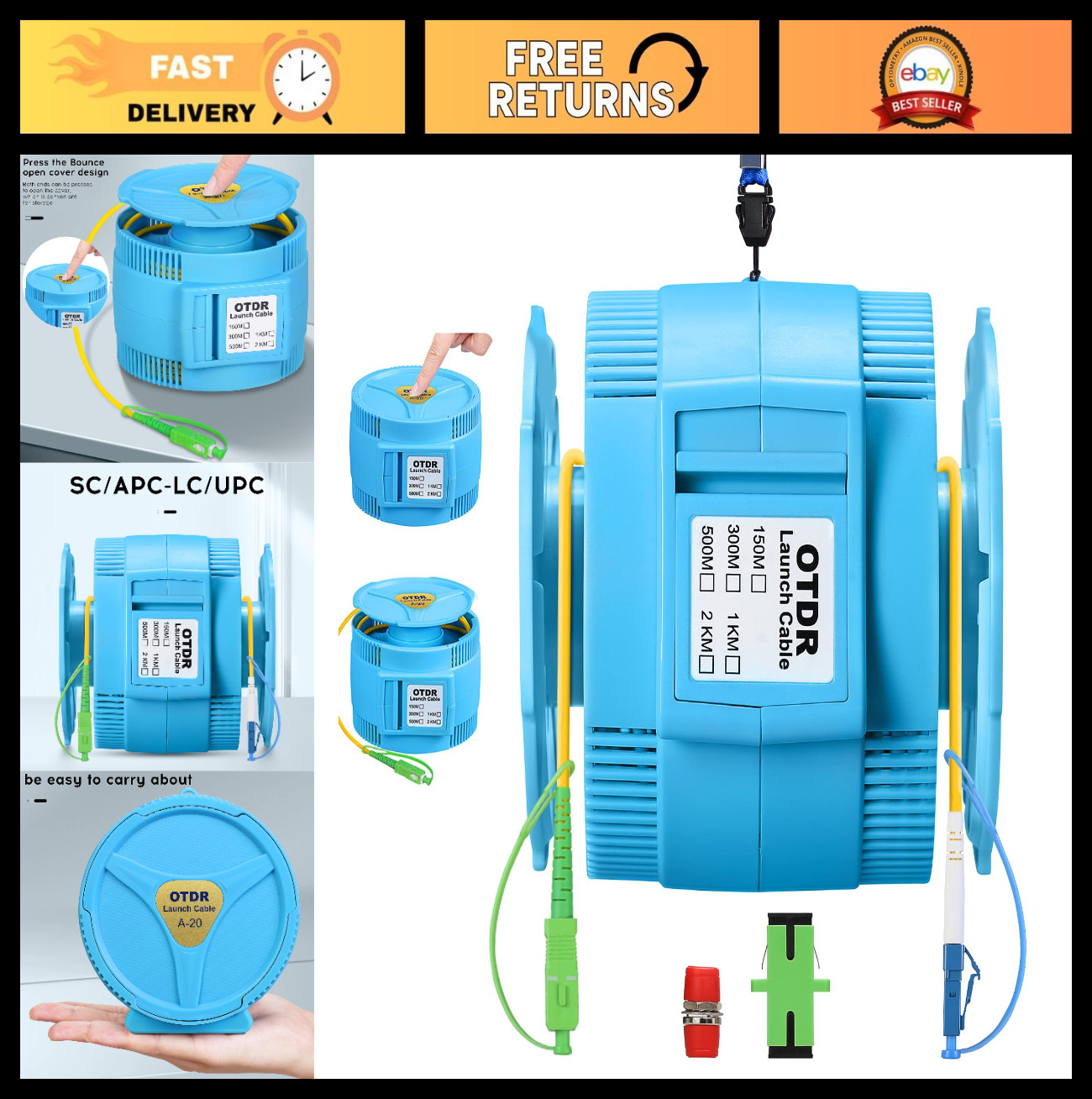 500m OTDR Launch Cable Box SCAPC-LCUPC | Single-Mode Fiber Optic Tester, Dead Zo