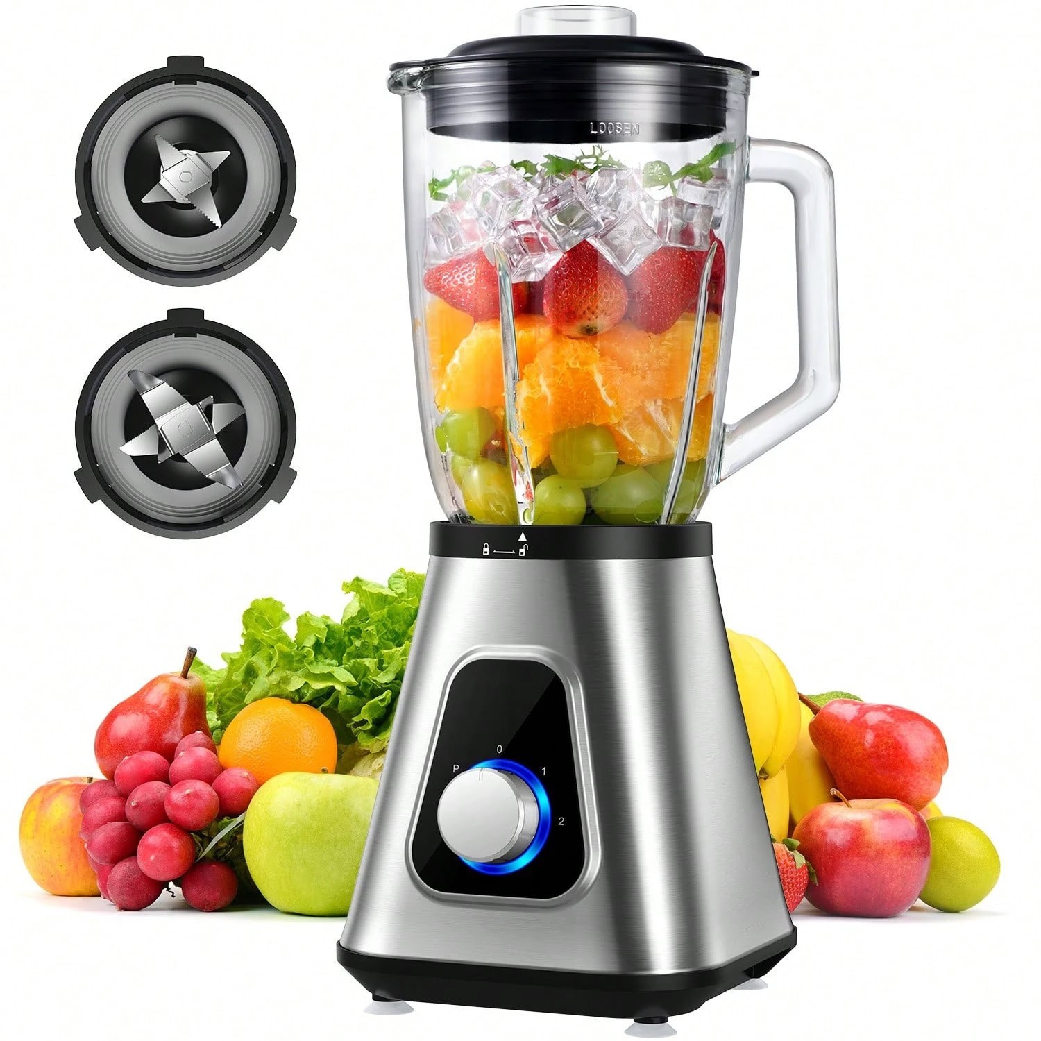 1200W Blender 52oz Glass Jar 22oz Travel Cup 3 Speed Smoothie Maker