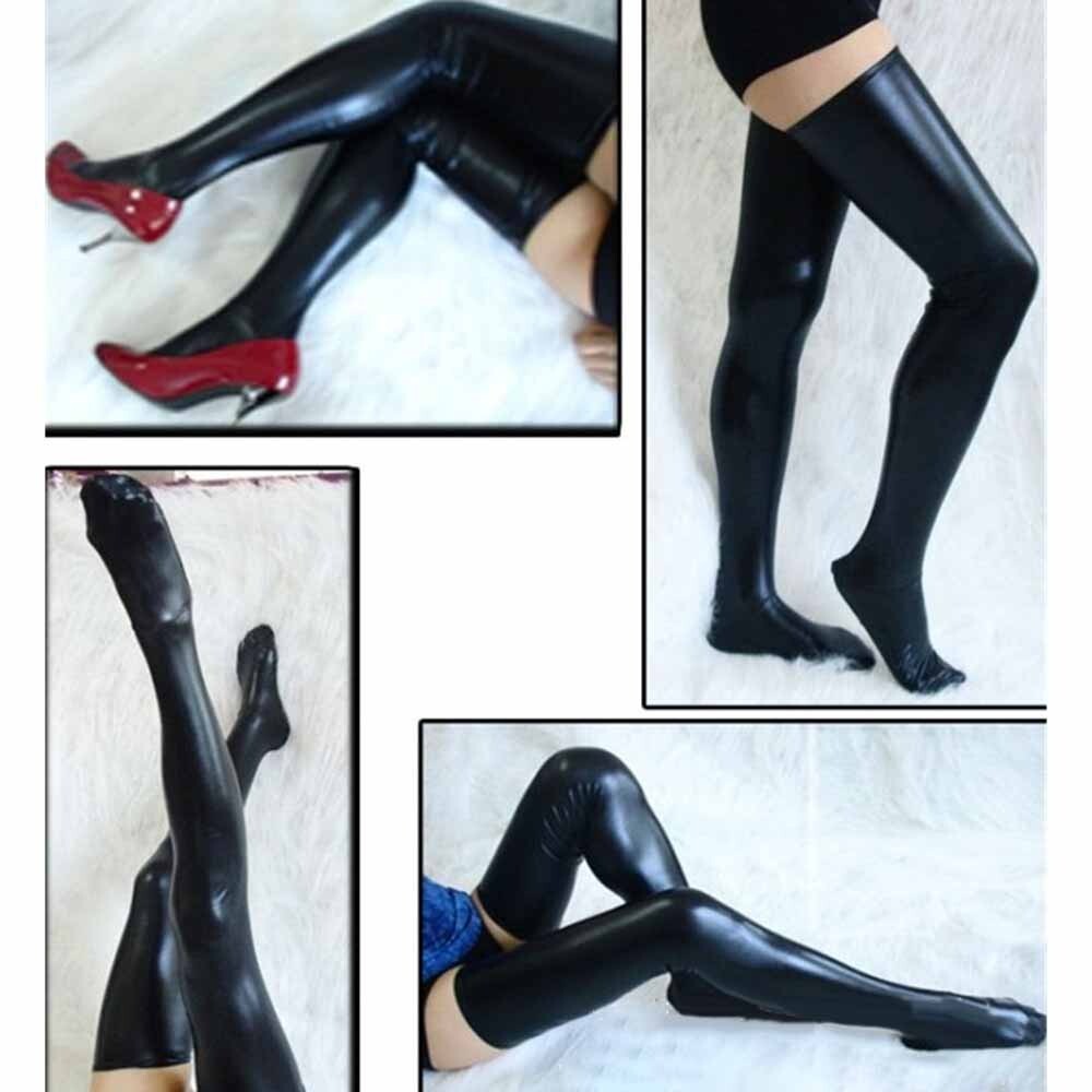 Men Wet Look Latex Long Stockings Thigh High Boots Socks Costume Cosplay Club