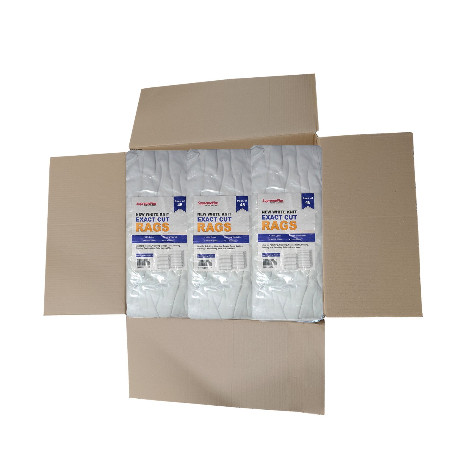 New White Knit T-Shirt Exact Cut Rags 20x20 inch - 10 Packs of 45 Pieces Case