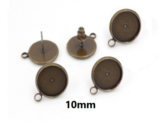 10 pcs. Antique Bronze Earring Posts Studs Settings Bezels Cabochons Tacks 10mm