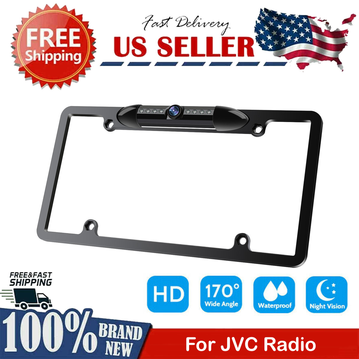 Backup Camera Rearview License Plate Frame for JVC KW-V230BT KWV230BT