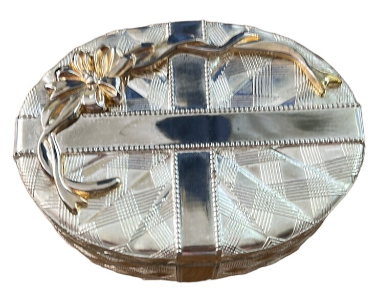 Godinger Silver Plated Two Tone Lined Oval Trinket Box