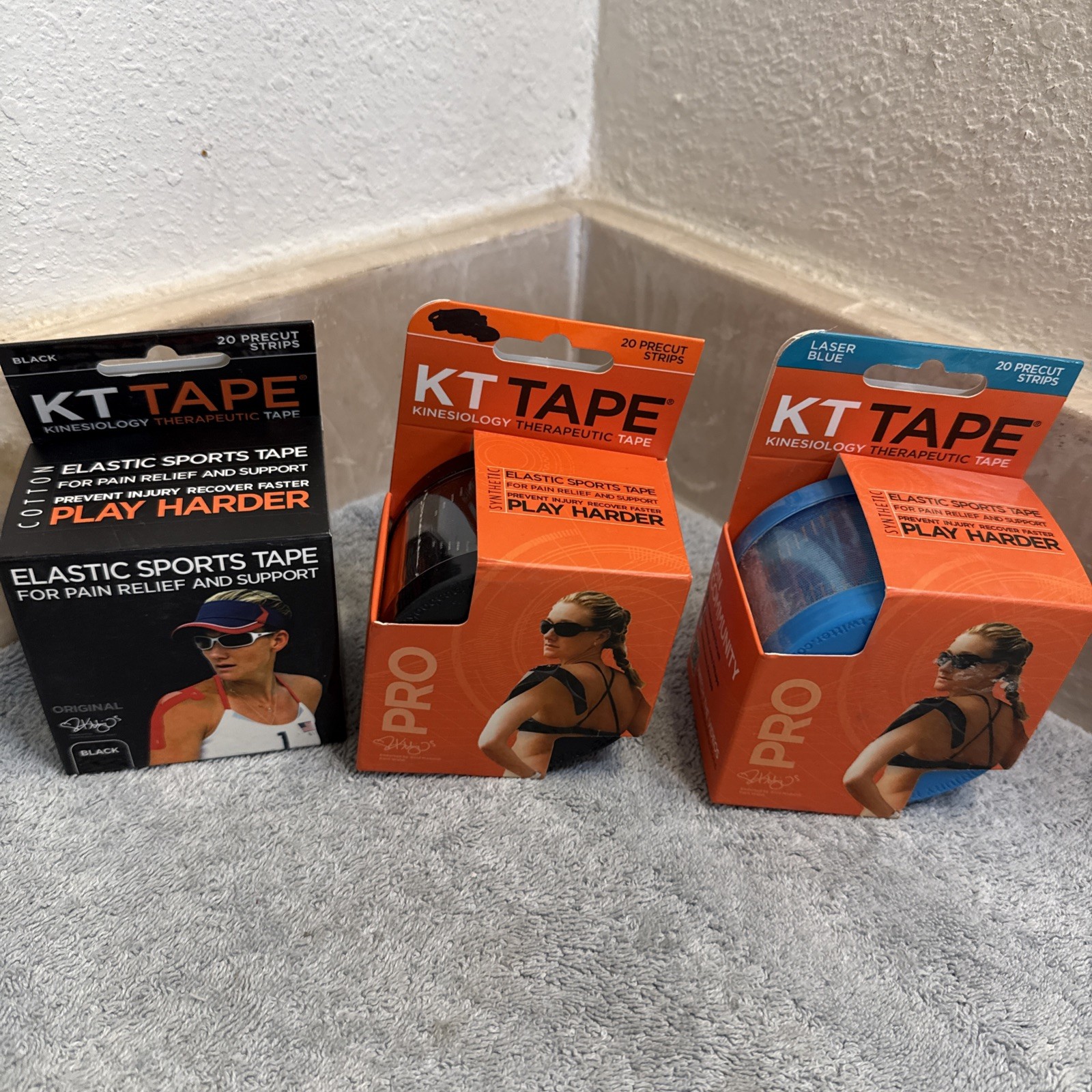 KT TAPE PRO Kinesiology Therapeutic Tape - Lot Of 3 - Laser Blue And black [sac]