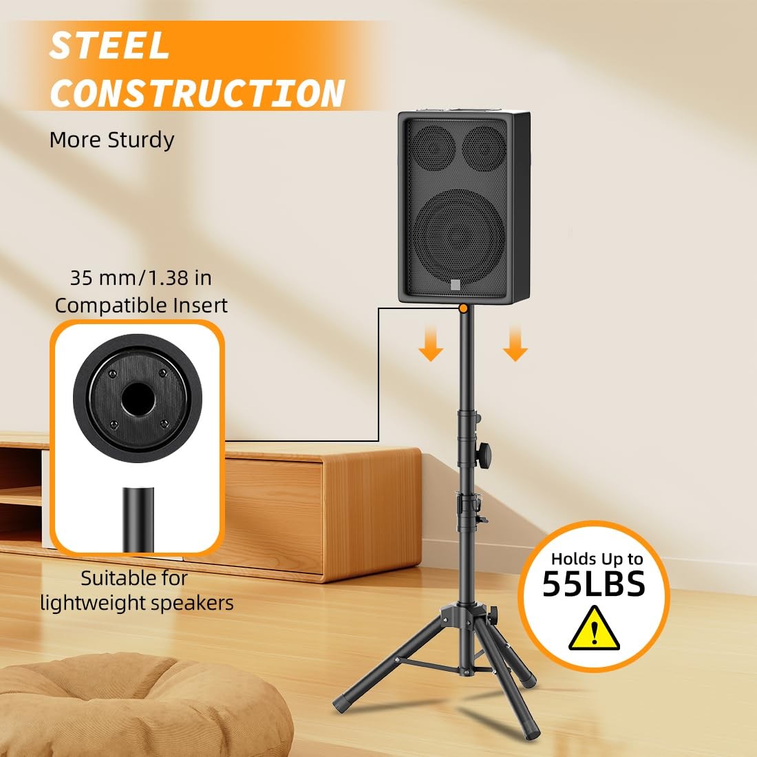 Small Speaker Stands 2 Pack, 24-50 Inch Height Adjustable Pack 2, Black
