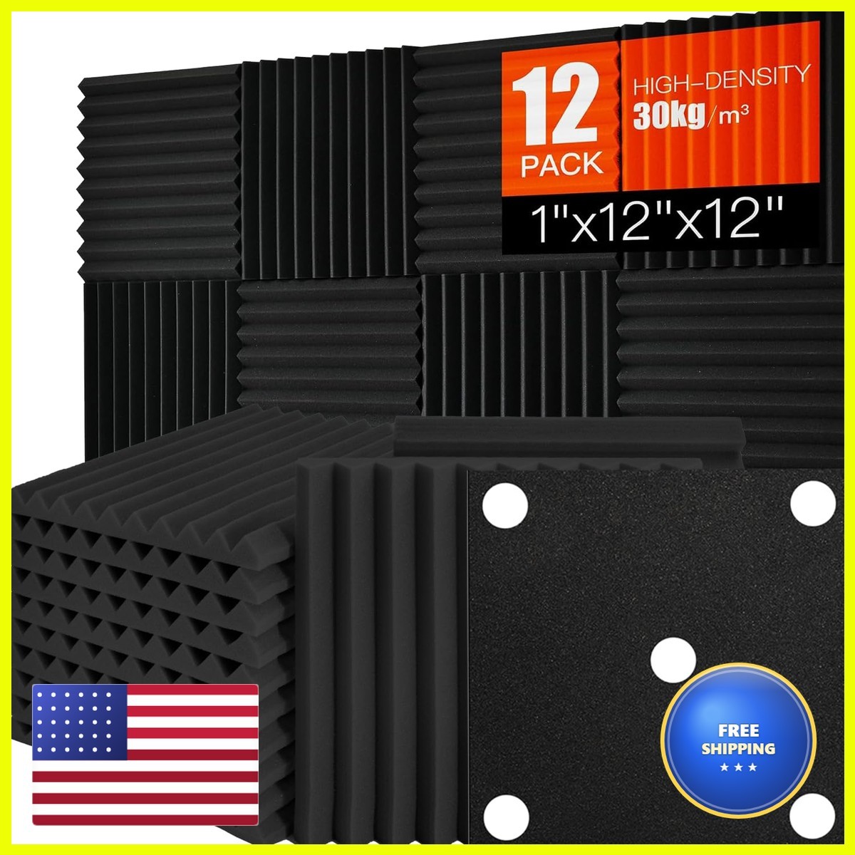 Saiqiang Acoustic Foam Panels 12 Pack 1" X 12" X 12" Black
