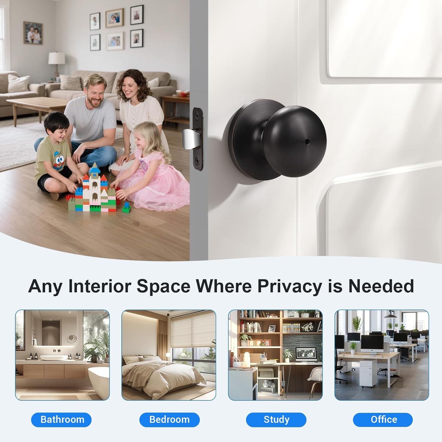 KNOBWELL 4 Pack Privacy Locking Door Knob, Interior 4 Pack, Lock