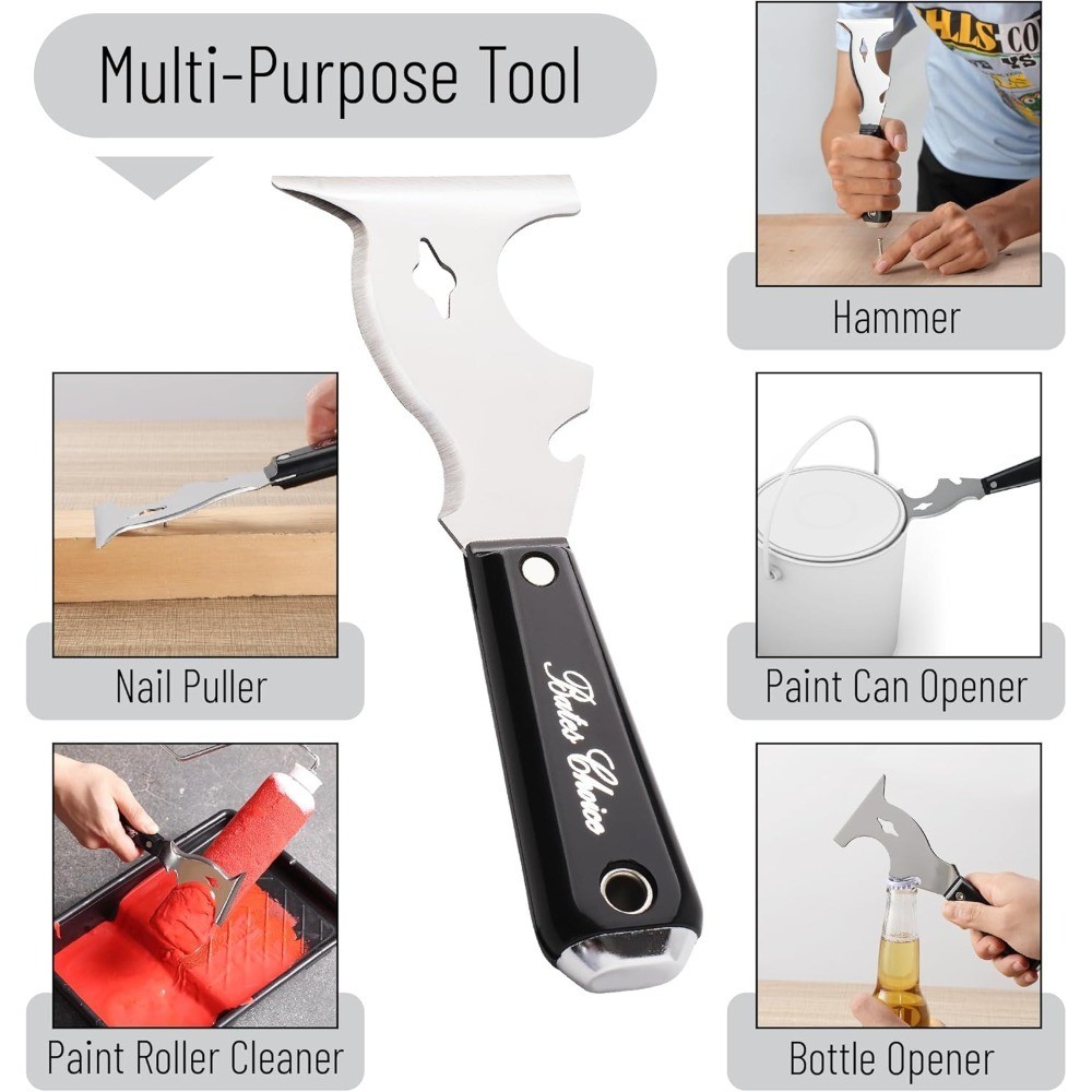 Bates- Paint Scraper, 10 in 1 Painters Tool, Green Handle Paint Scrapers for