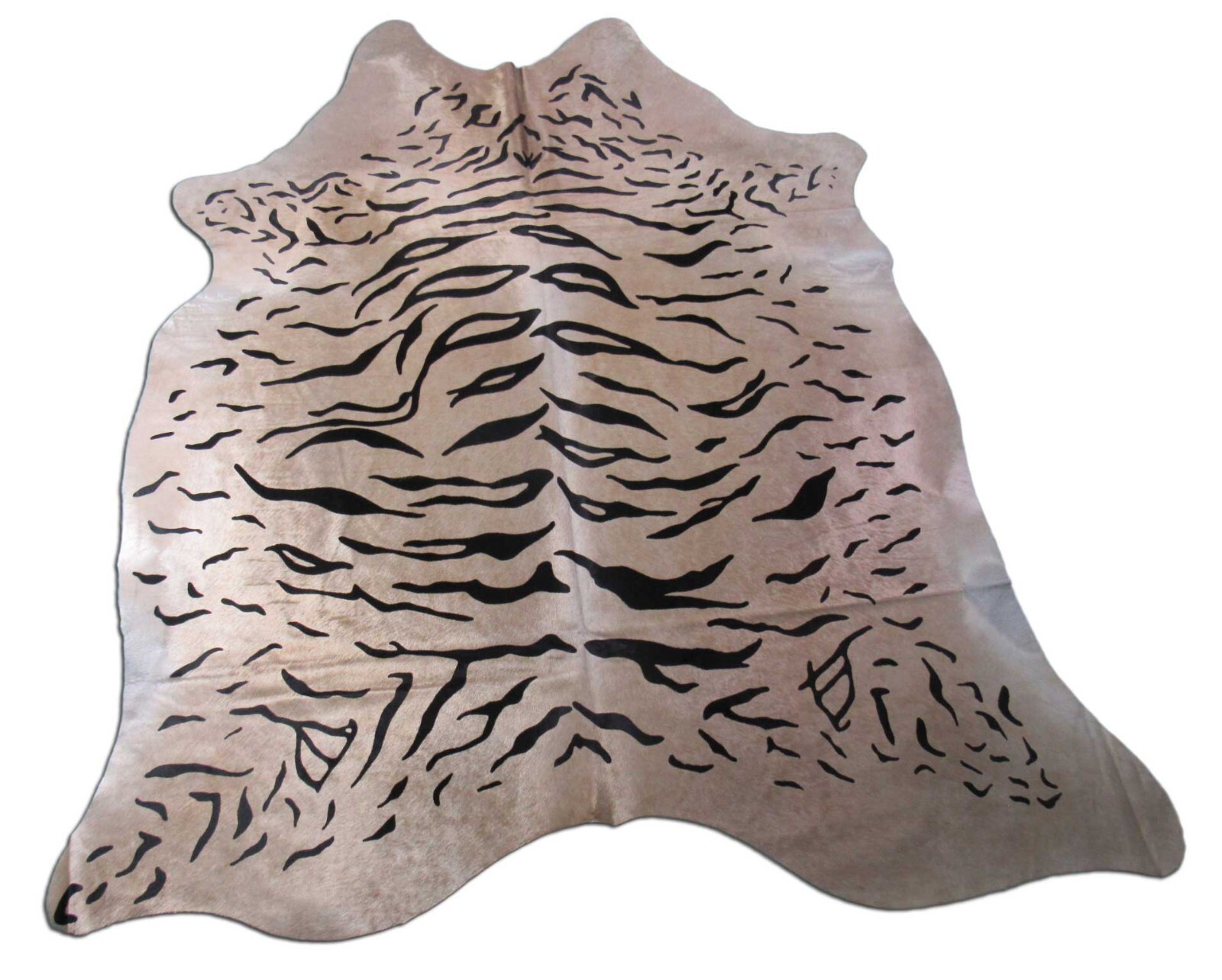 Tiger Print Cowhide Rug (shiny hair/perfect quality) Size: 7.2x6.2 feet C-1690