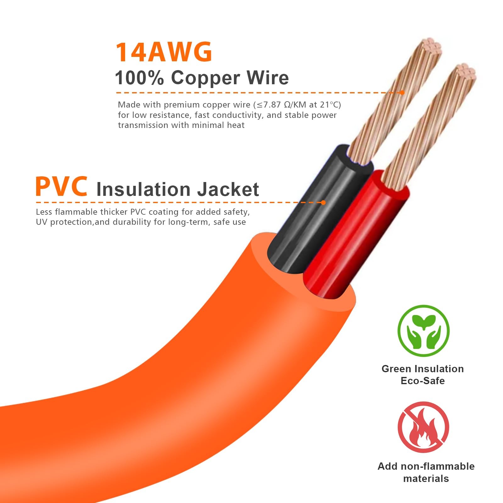 79inch Car Charging Cable with Cigarette Lighter Plug, 79 inches, Orange
