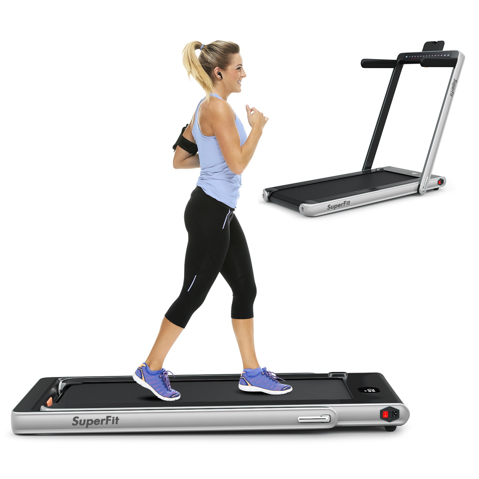 2.25HP Speed Adjustable Folding Treadmill W/Bluetooth Speaker Remote Control LED