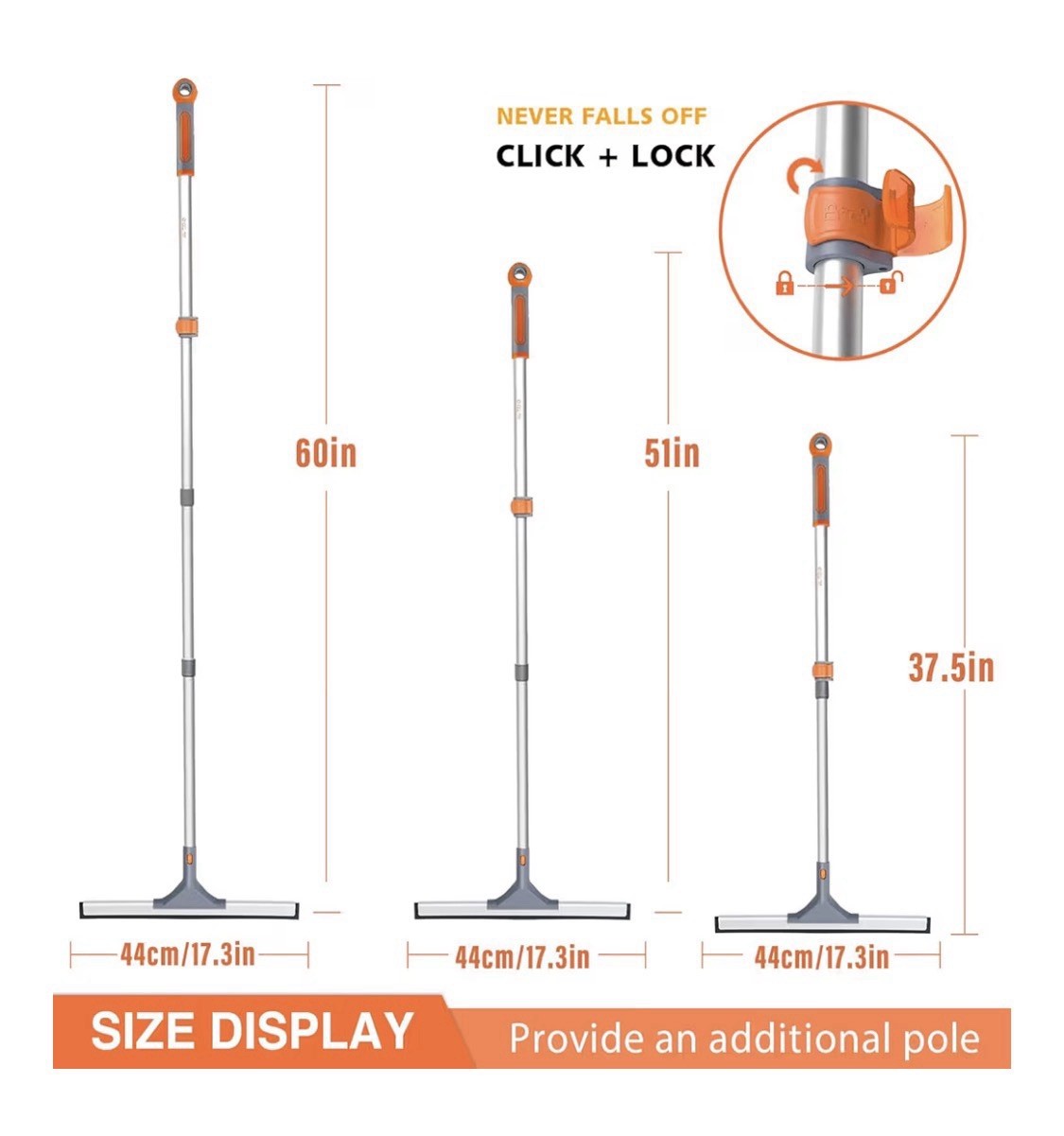 Eazer Extendable Aluminum Squeegee, Click & Lock, Rubber Blade, Multi-Surface