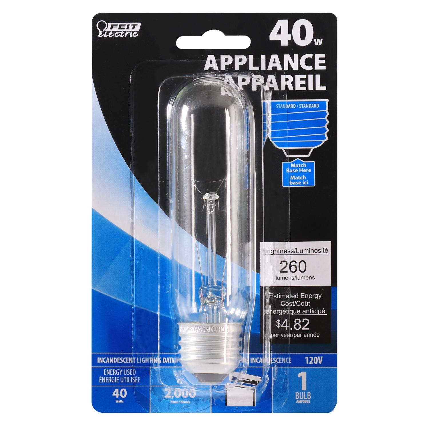 Feit Electric BP40T10 40W 400 Lumens Clear T10 Long Life Tubular Light Bulb