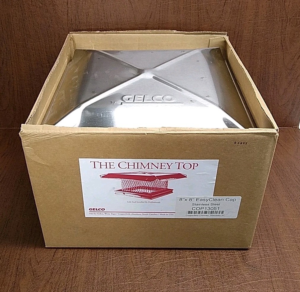 GELCO 13051 8" x 8" STAINLESS STEEL SINGLE FLUE CHIMNEY CAP 3/4" MESH NIB USA