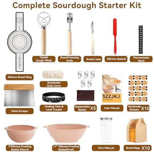 Sourdough Starter Kit - 24PCS Baking Supplies, Banneton Baskets, Bread Tools & M
