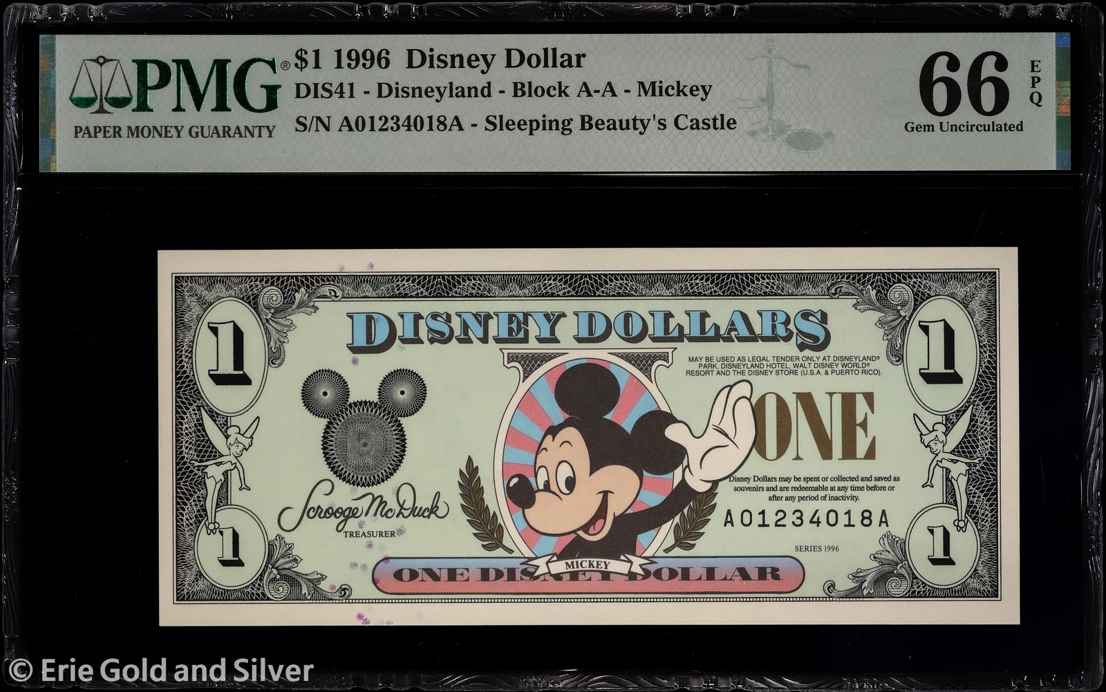 1996 $1 Disney Dollar - Sleeping Beauty's Castle PMG 66 EPQ | DIS41