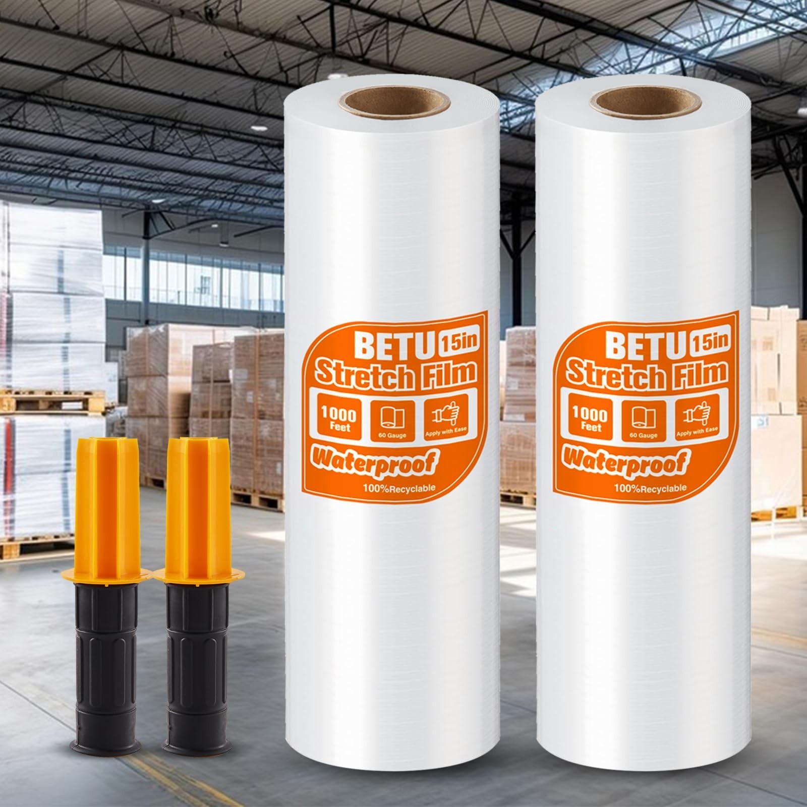 Stretch Film Shrink Wrap for Moving Supplies (15inch, 2 Pack) x 1000ft, Indus...