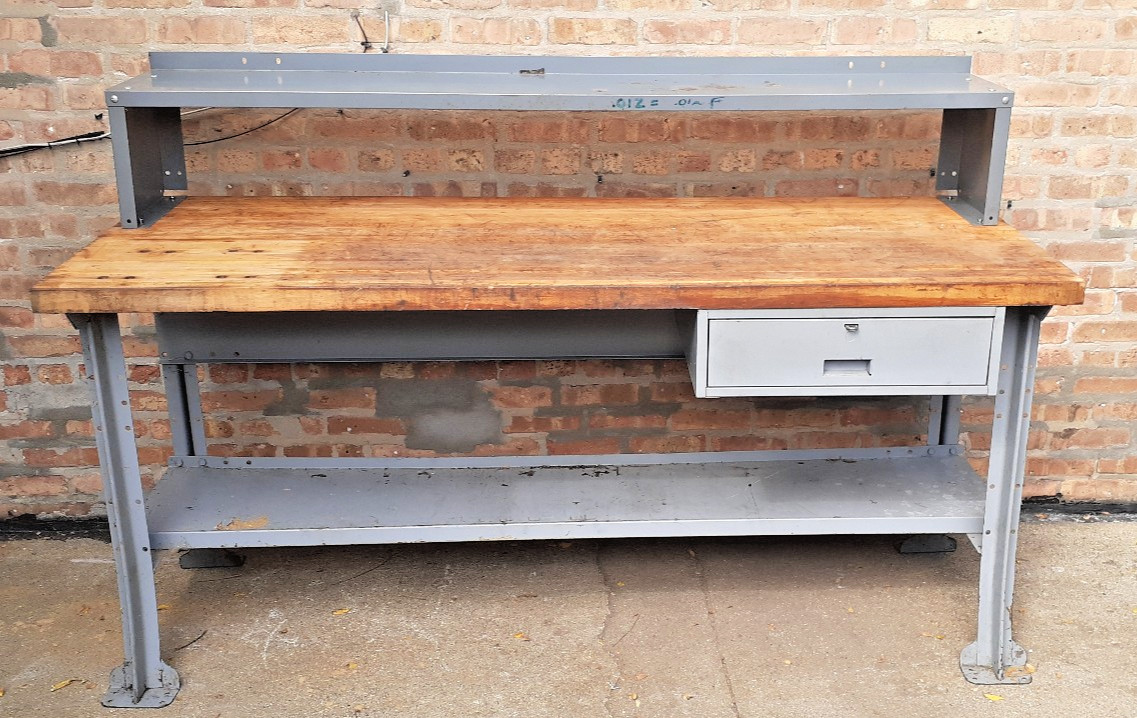 Work Bench 28 x 72, Heavy Maple Wood Top, Metal legs, Steel Drawer, shelves -USA