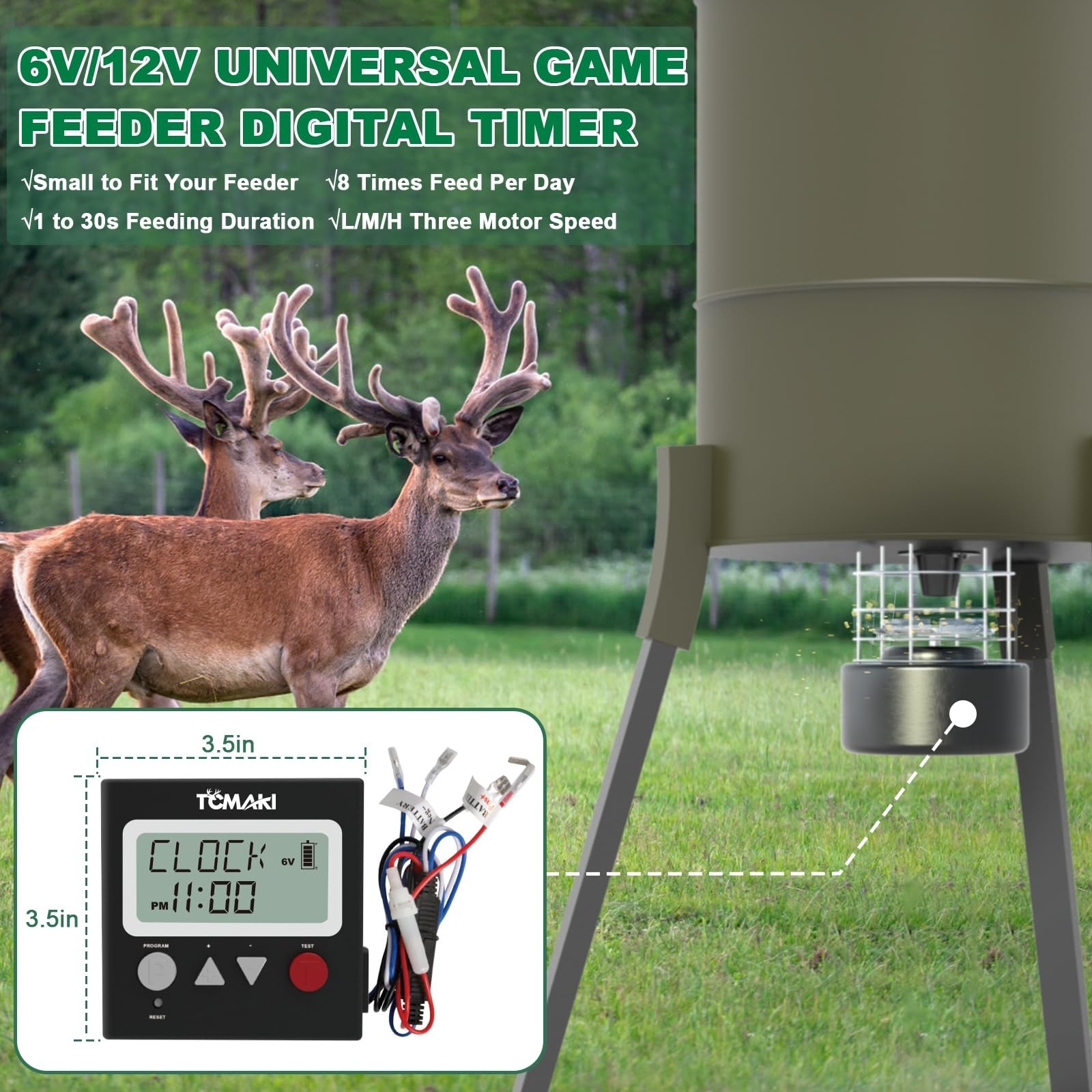 Digital Game Feeder Timer - 6V/12V Adjustable Goat & Deer Feeding, 8 Programmed