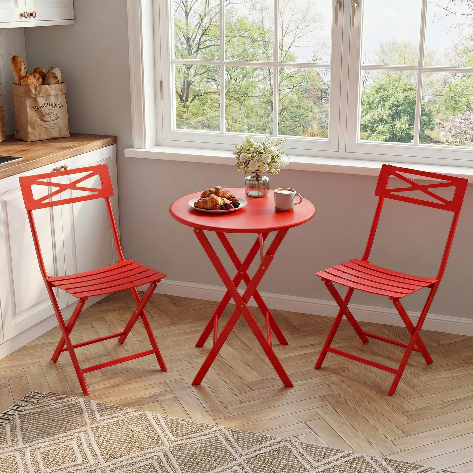 3-Piece Folding Bistro Set, 2 Chairs & 1 Table, Outdoor/Indoor Conversation Set