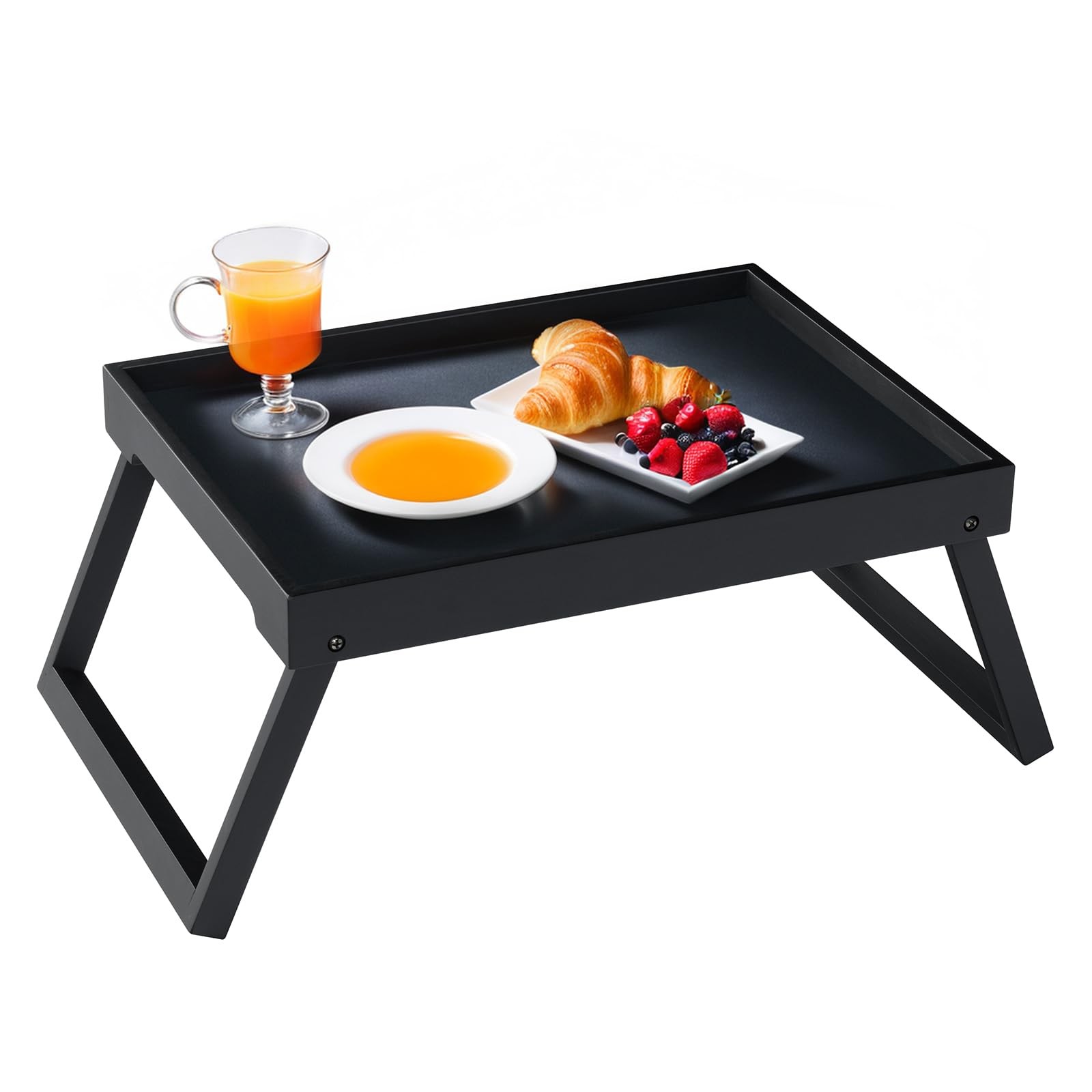 RRX Bed Tray Table with Folding Legs, Breakfast 15.8" x 11.8" x 1.6", Black