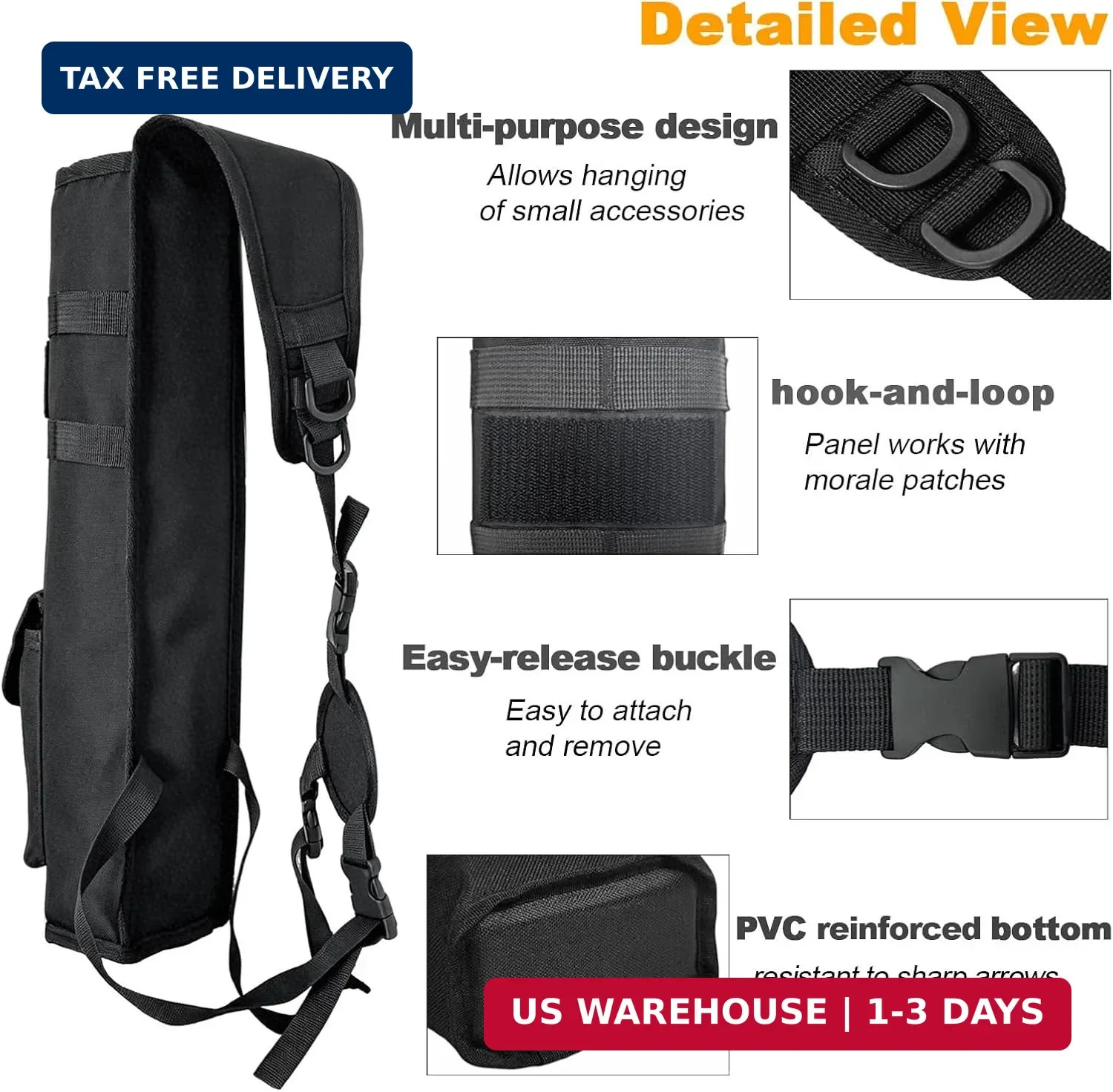 Archery Lightweight Back Arrow Quiver with MOLLE System & Storage Pockets, Adjus