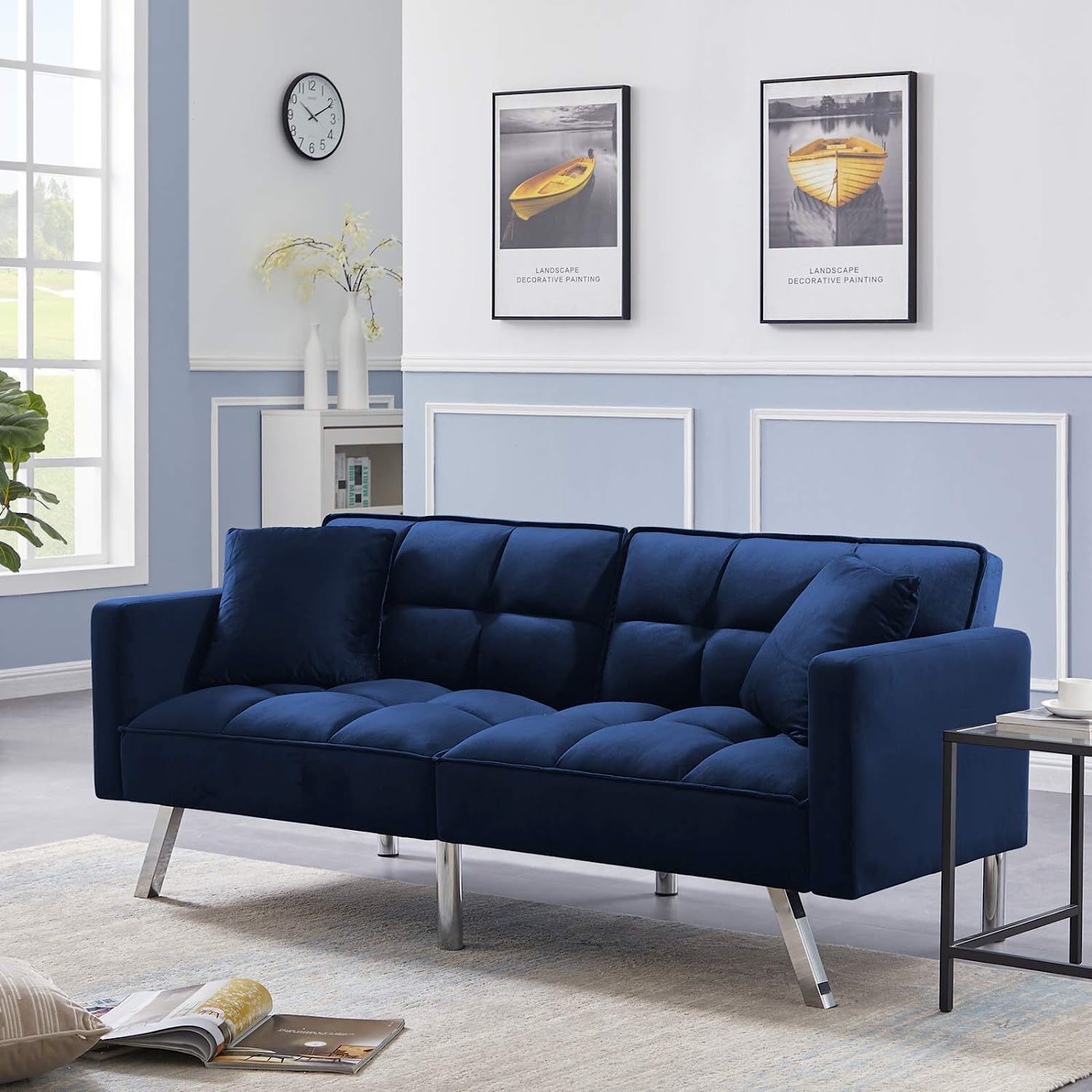 Futon Couch Sleeper Sofa Bed Convertible Loveseat Reclining Sofa Bed with Pillow