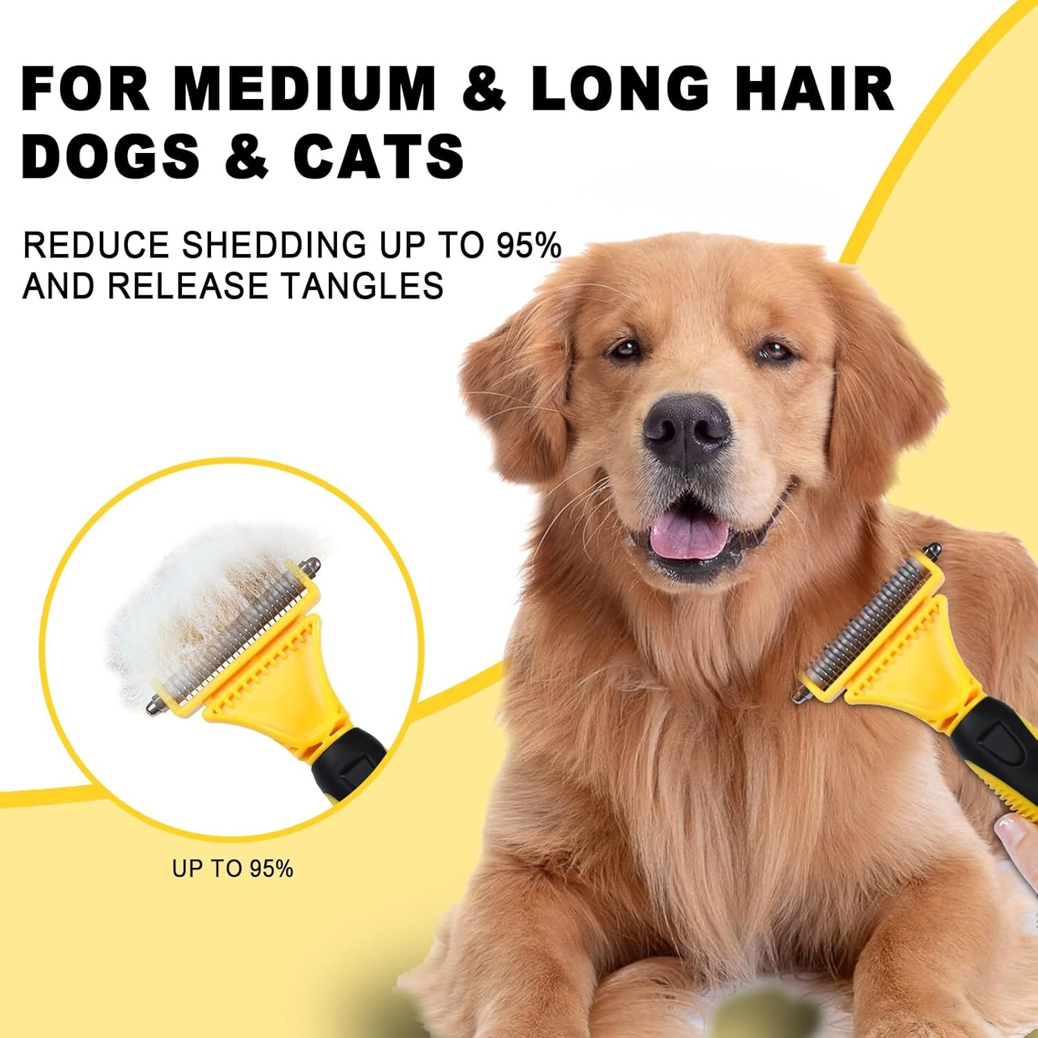 Pet Grooming Brush Double Sided Undercoat Rake for Dogs & Cats Dematting Tool
