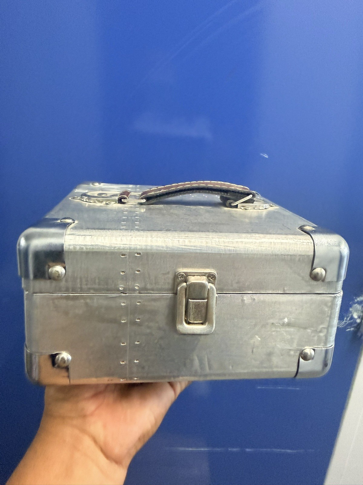 vintage riveted aluminum briefcase, 8x8