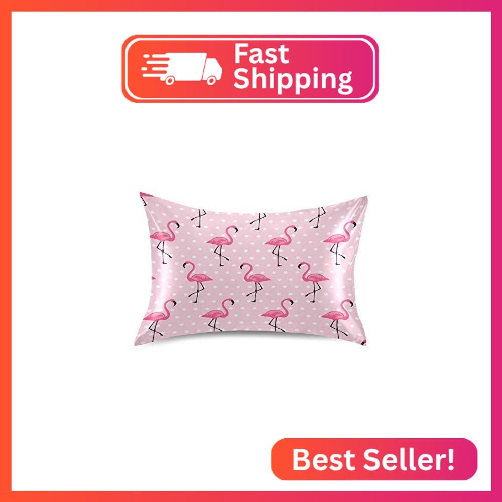 Blueangle White Dots Flamingo Satin Pillowcase for Hair and Skin Silk Pillowcase