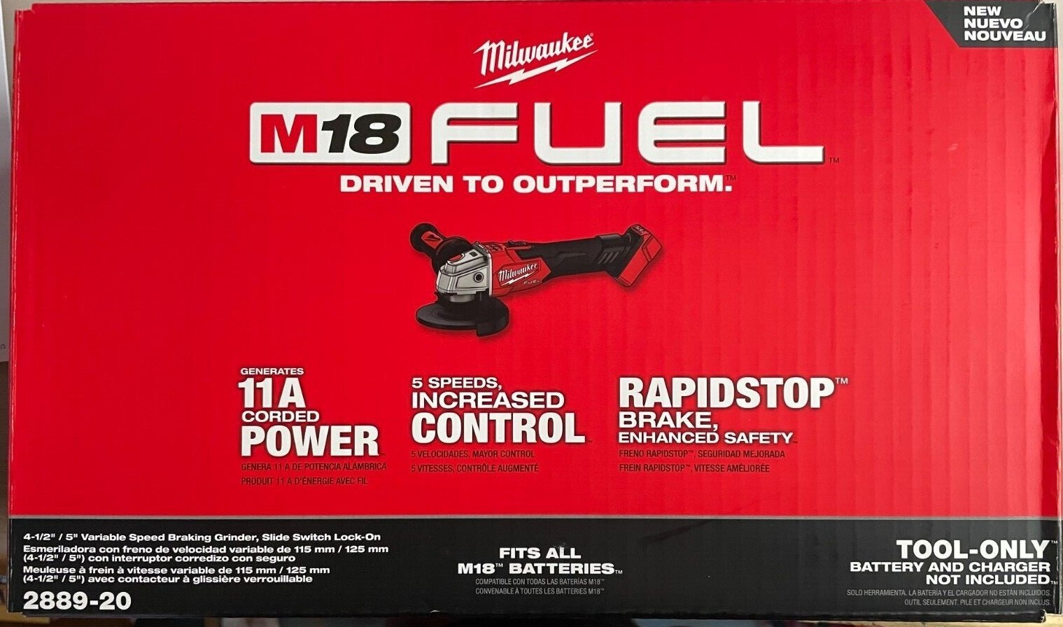 Milwaukee 2889-20 M18 18 volt Fuel 4 1/2-5" Variable Speed Grinder  NEW in Box