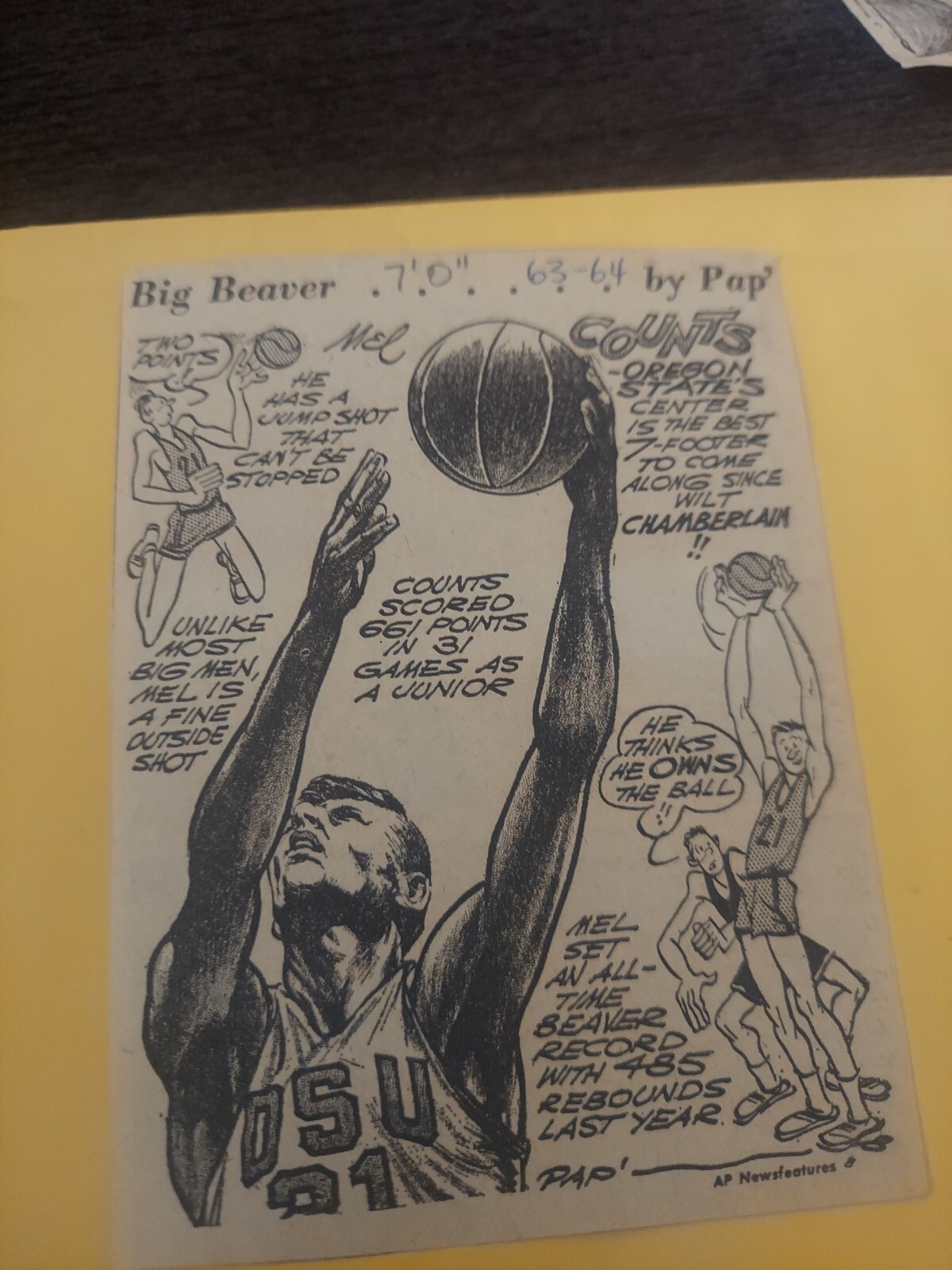Mel Counts Ohio State    Vintage Comic Sport Drawing Newspaper Clipping By Pap