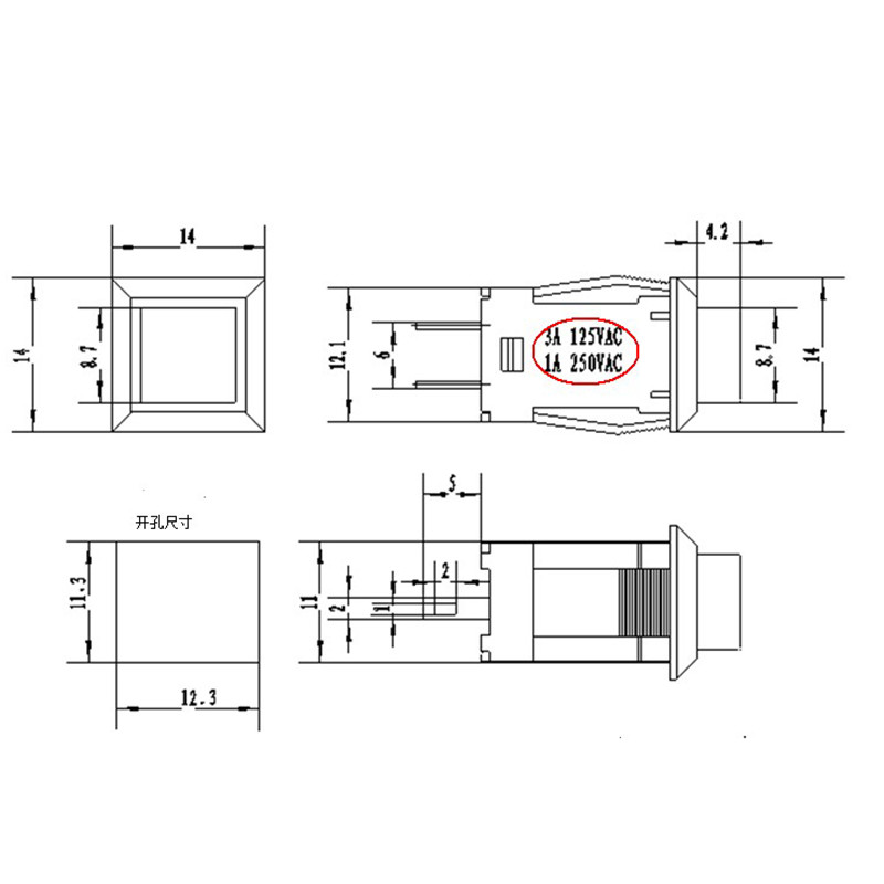 DS-429 Square Push Button Switch Latching Momentary On/Off SPST 2 Pin Red Green