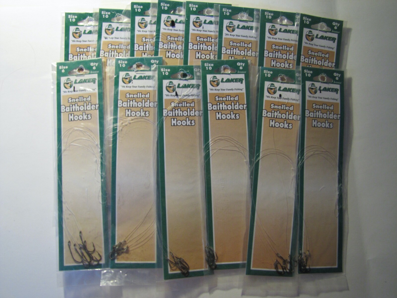 LAKER SNELLED BAITHOLDER HOOKS SIZE 10  2 packages 6 hooks in each package