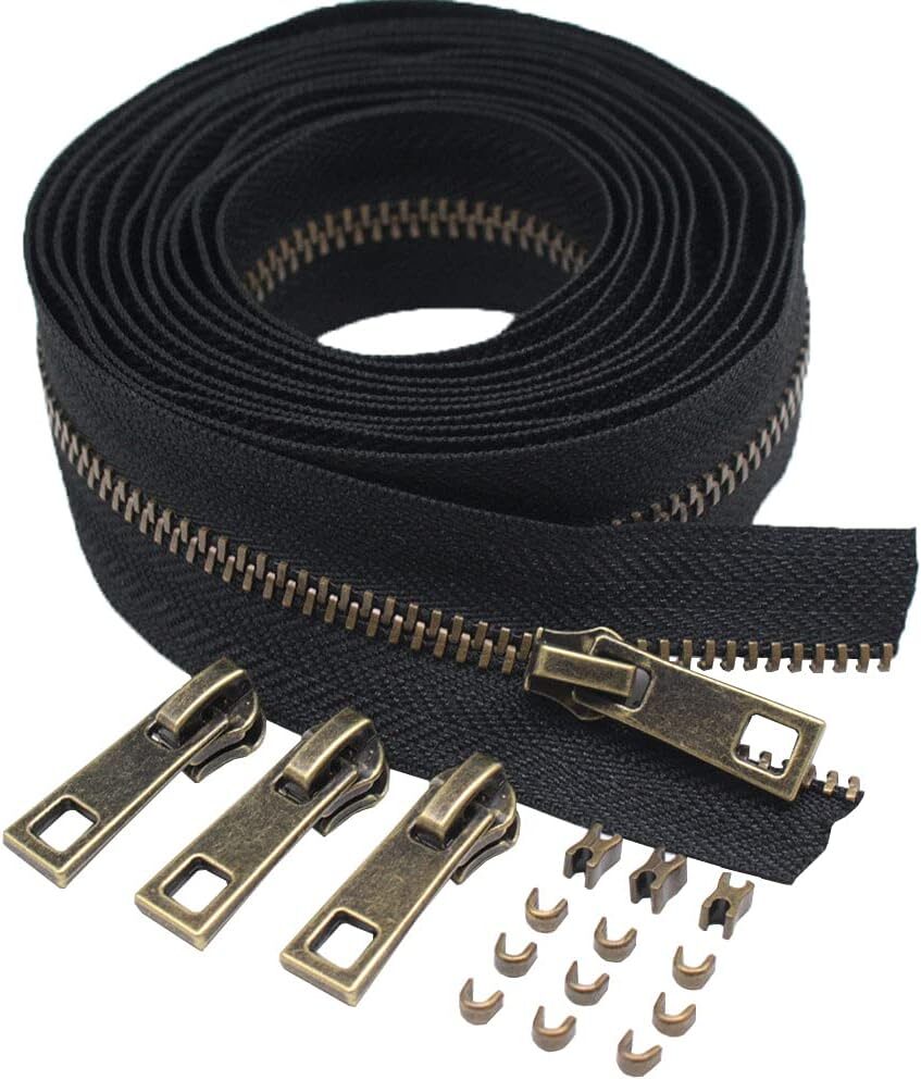 Meillia #3 Upholstery Zipper by the Yard Black Long Zipper Tape Y Metal Zippers