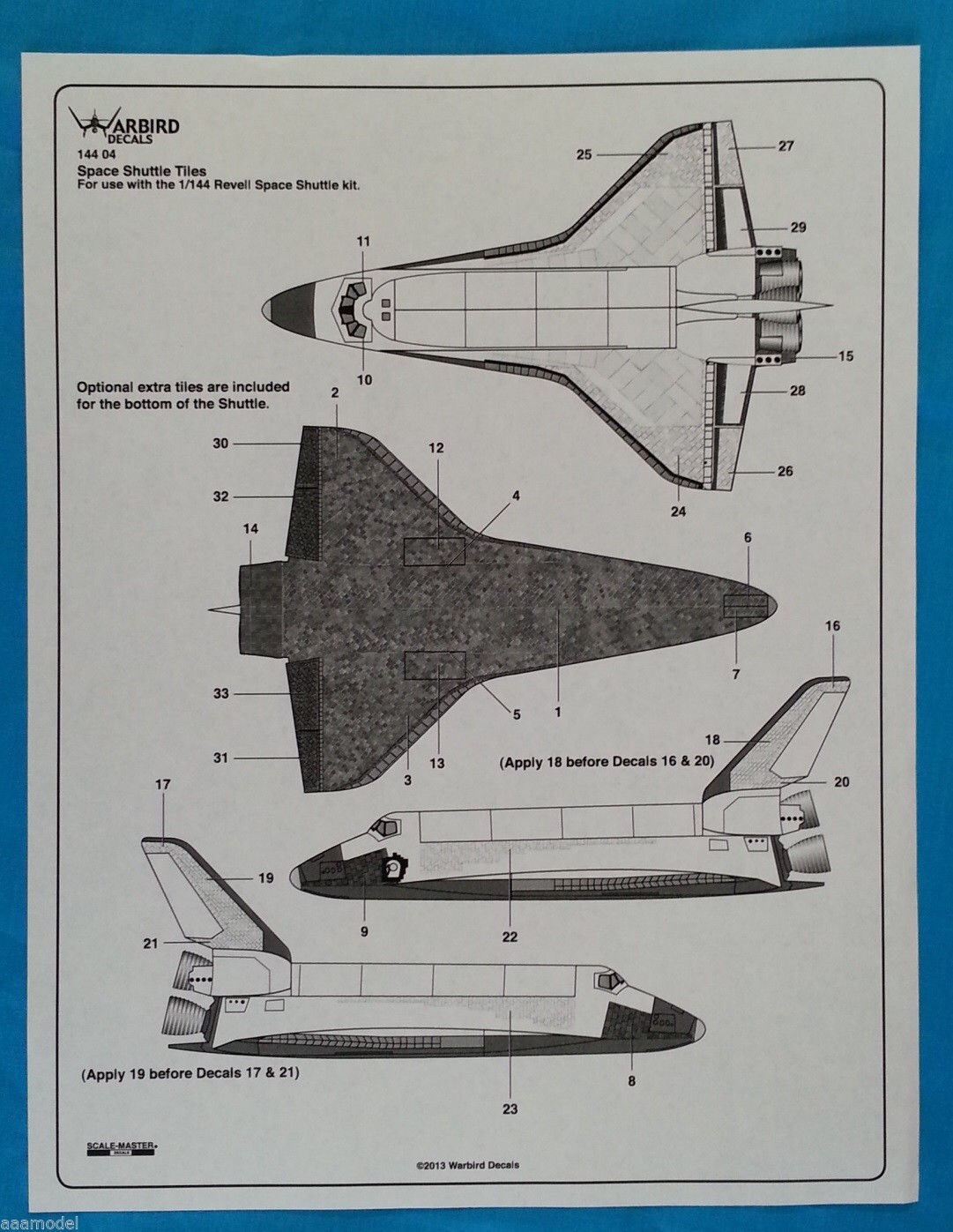 Warbird 1/144 Space Shuttle Tile Decals 14404 For Revell