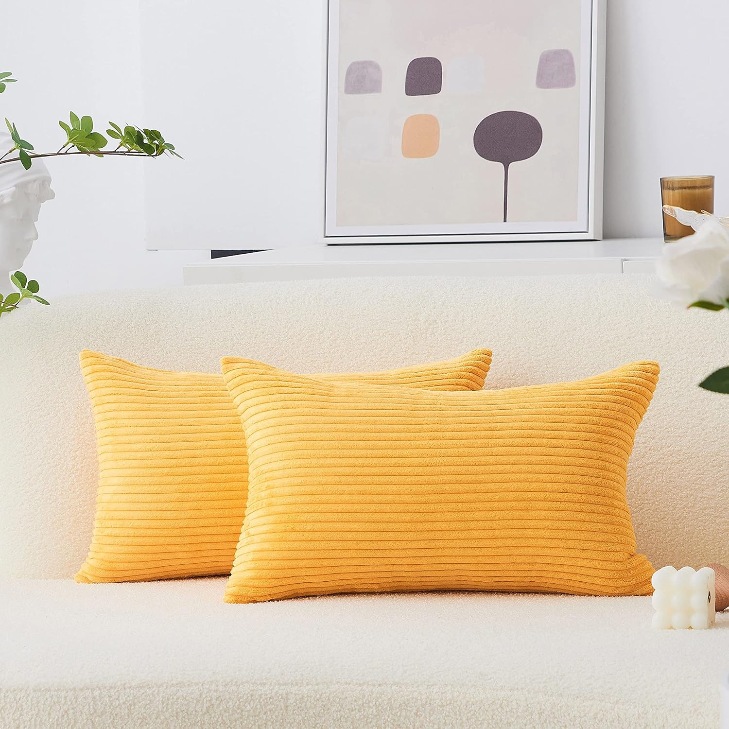 12 x 20 Fall Pillow Covers Set of 2 Plush Striped Corduroy Velvet Rectangular Th