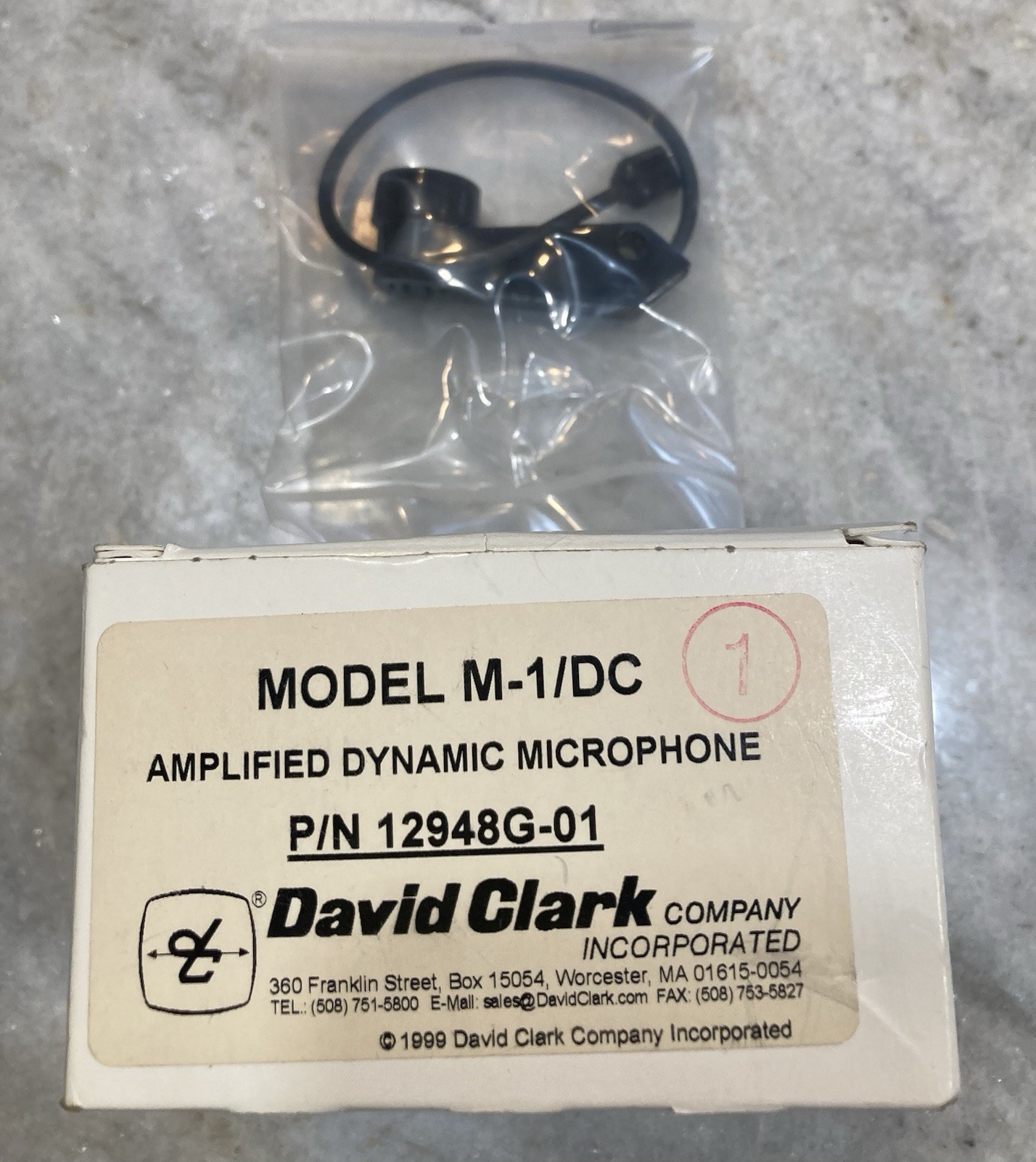 David Clark Amplified Dynamic Microphone P/N:12948G-01 New Old Stock In Sealed