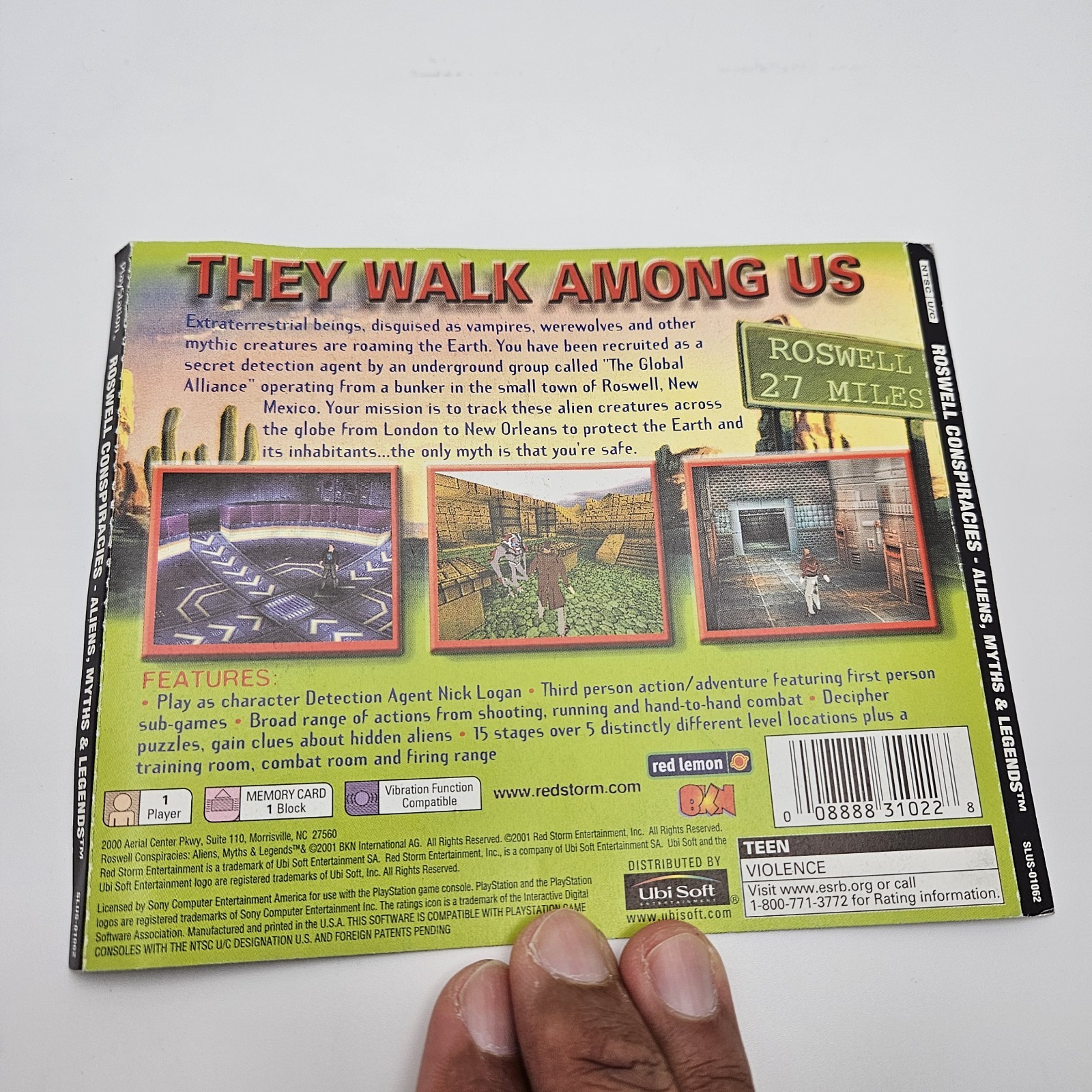 Roswell Conspiracies Aliens Myths & Legends PS1 Sony PlayStation Back Cover Art