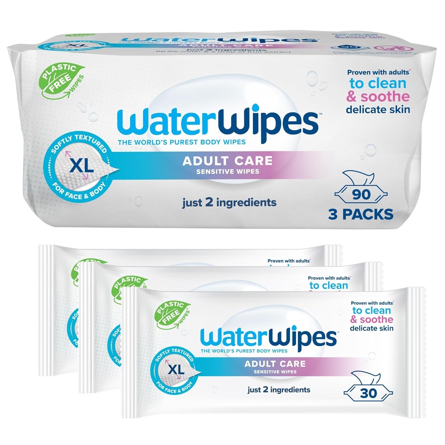 WaterWipes Adult Care Sensitive Wipes, 90ct