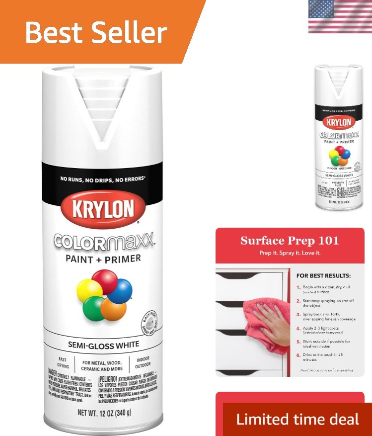 Rust Resistant Semi-Gloss White Spray Paint by COLORmaxx - 12oz Indoor/Outdoor