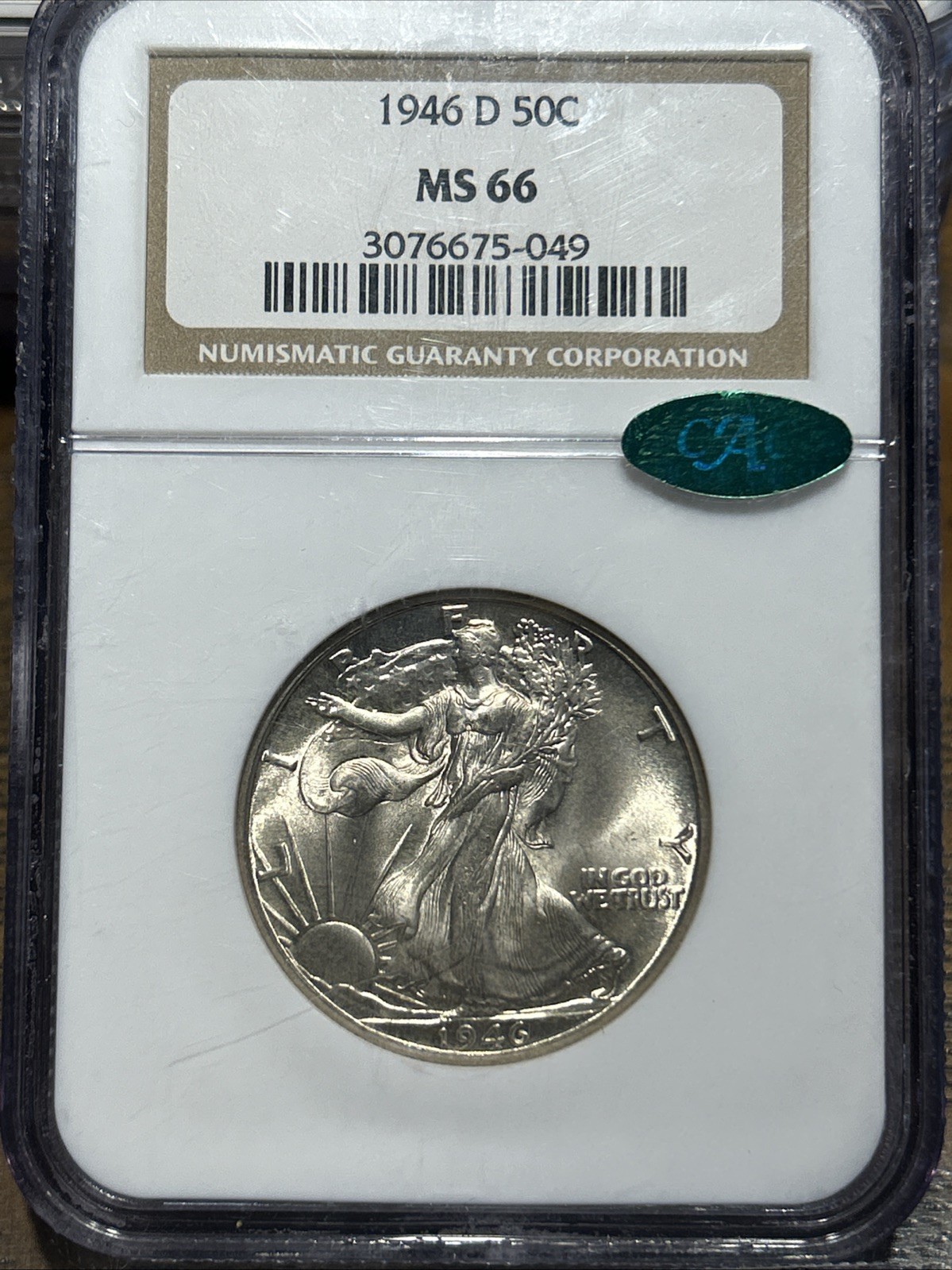 1946-D 50c Walking Liberty Silver Half Dollar NGC CAC MS66
