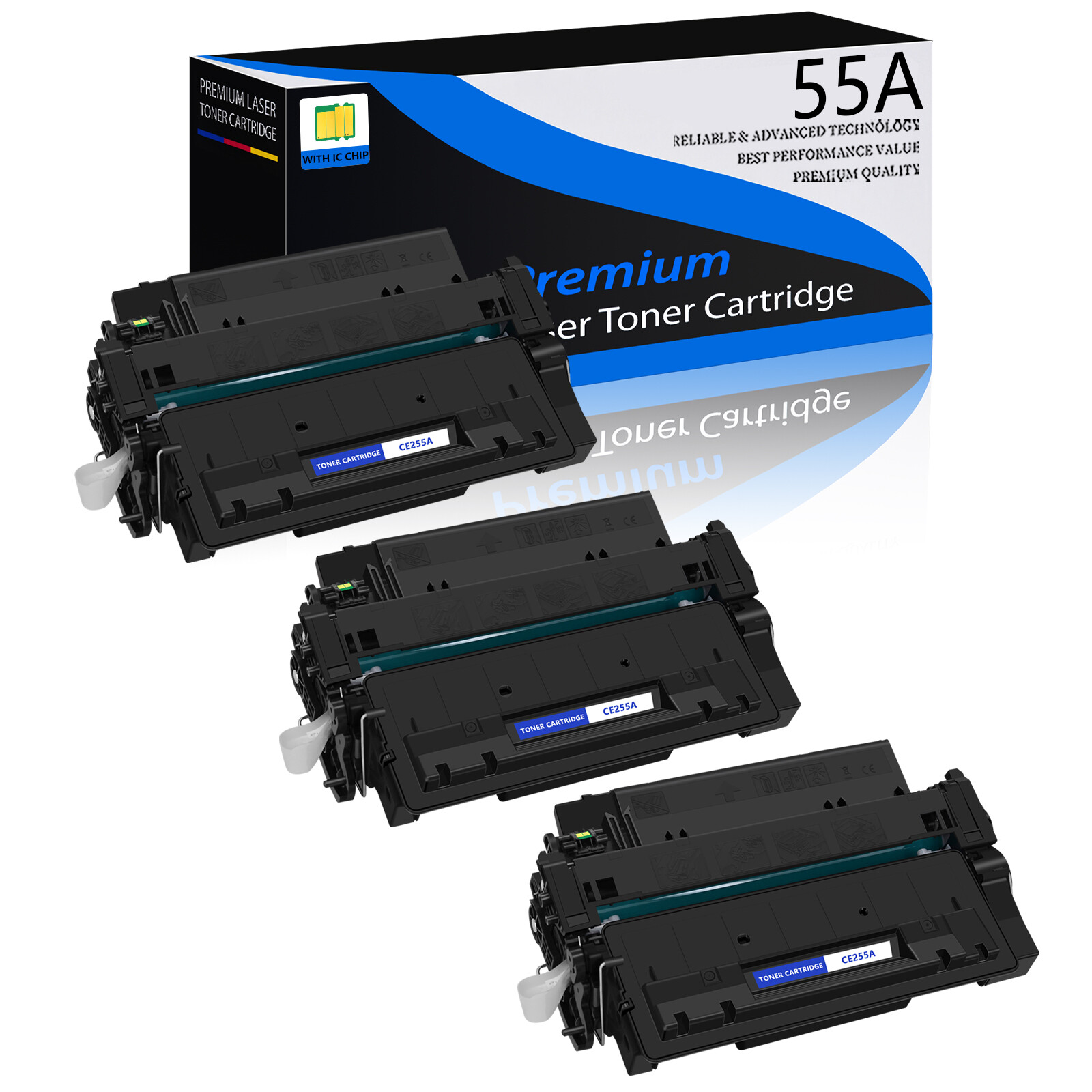 3PK Black Toner Cartridge For HP CE255A 55A LaserJet P3010 P3015 P3015dn Printer