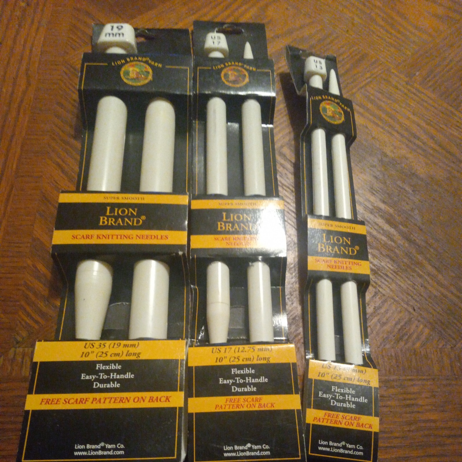 Size 19, 17,13 Knitting Needles Lion Brand New in Pack Scarf Lot Of 3 Sets