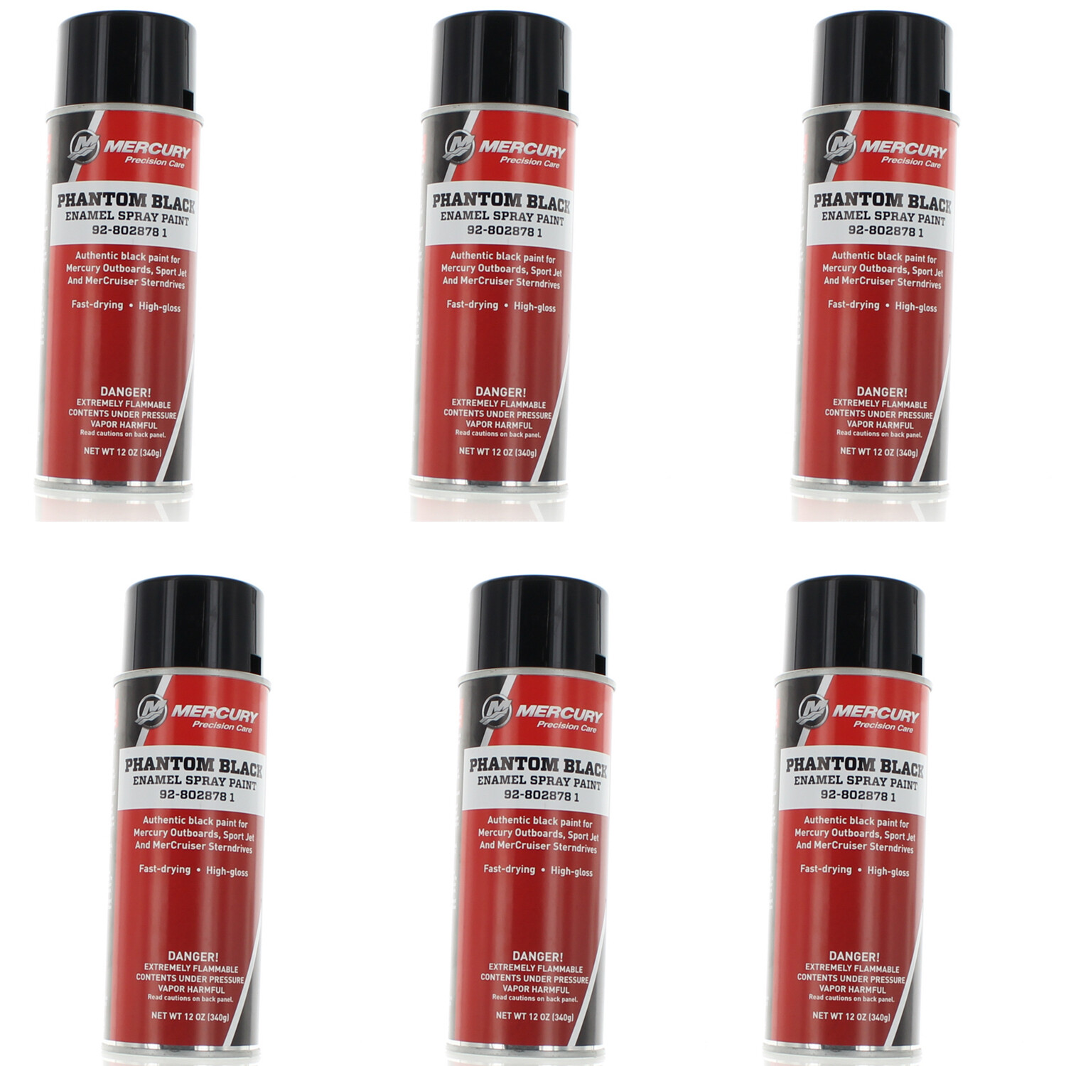 Mercury Mercruiser OEM Phantom Black Spray Paint 12oz. Aerosol Can, pack of 6