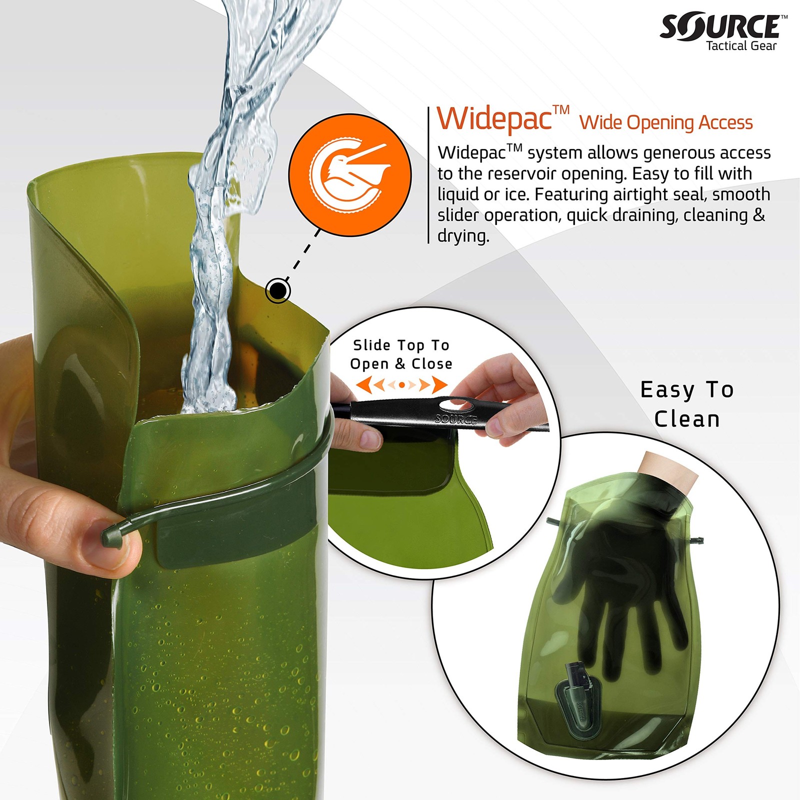 Source Tactical Kangaroo 1L Collapsible Widepac Hydration Bladder - High-Flow...